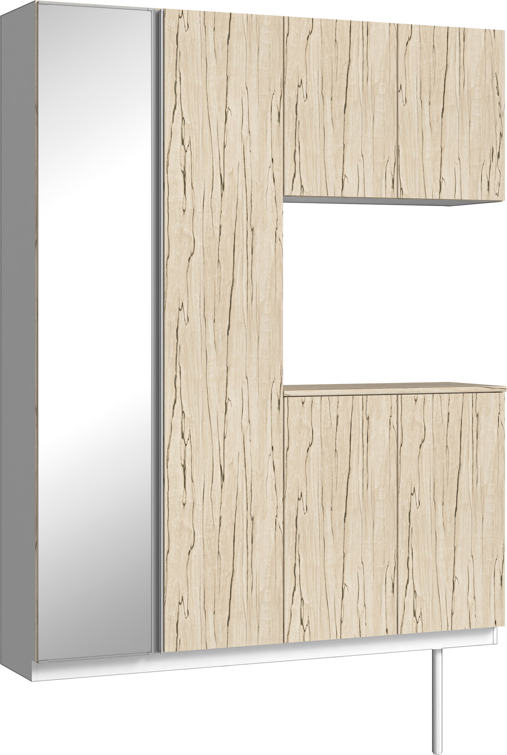 玄関収納　イエリア　開き戸ユニット　フラット　Ｓ０２　コの字ＰＬＡＮ　シューズ収納　ミラー扉　１６００幅　〈スロウベージュ柄〉　ハンドルレス