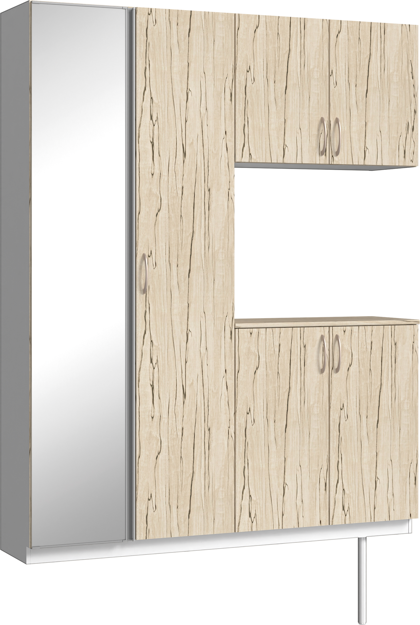 玄関収納　イエリア　開き戸ユニット　フラット　Ｓ０２　コの字ＰＬＡＮ　シューズ収納　ミラー扉　１６００幅　〈スロウベージュ柄〉　ハンドルラウンド型〈Ｔシルバー色〉