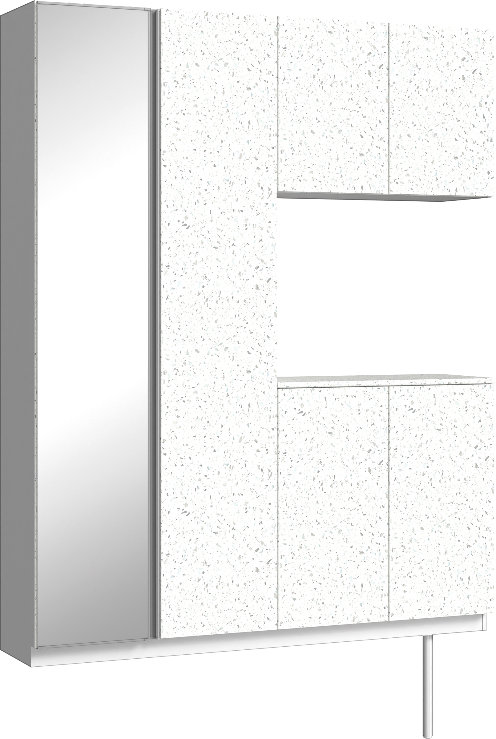 玄関収納　イエリア　開き戸ユニット　フラット　Ｓ０２　コの字ＰＬＡＮ　シューズ収納　ミラー扉　１６００幅　〈テラゾホワイト柄〉　ハンドルレス