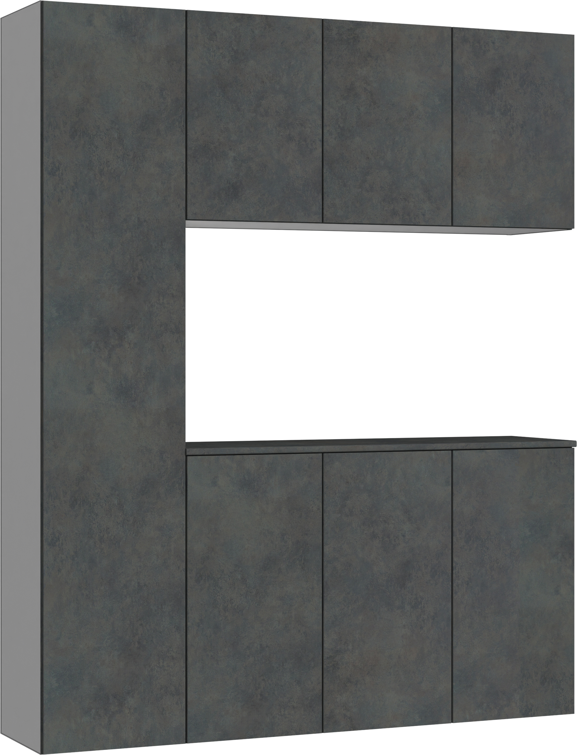 玄関収納　イエリア　開き戸ユニット　フラット　Ｓ８０　コの字ＰＬＡＮ　シューズ収納　パネル扉　１６００幅　〈アイアンブラック柄〉　ハンドルレス