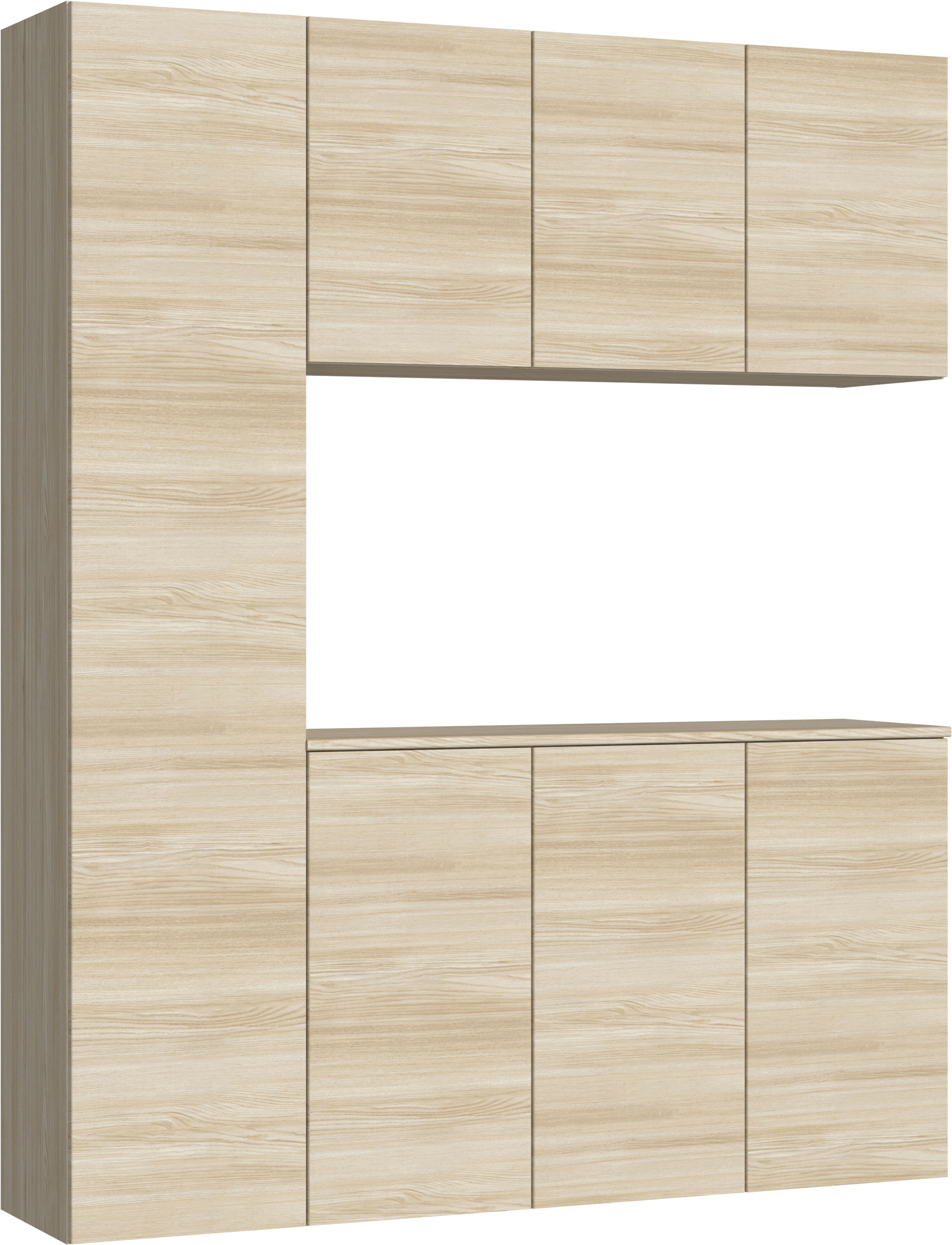 玄関収納　イエリア　開き戸ユニット　フラット横木目　Ｓ８０　コの字ＰＬＡＮ　シューズ収納　ウッド扉　１６００幅　〈ソフトグレージュ柄〉　ハンドルレス