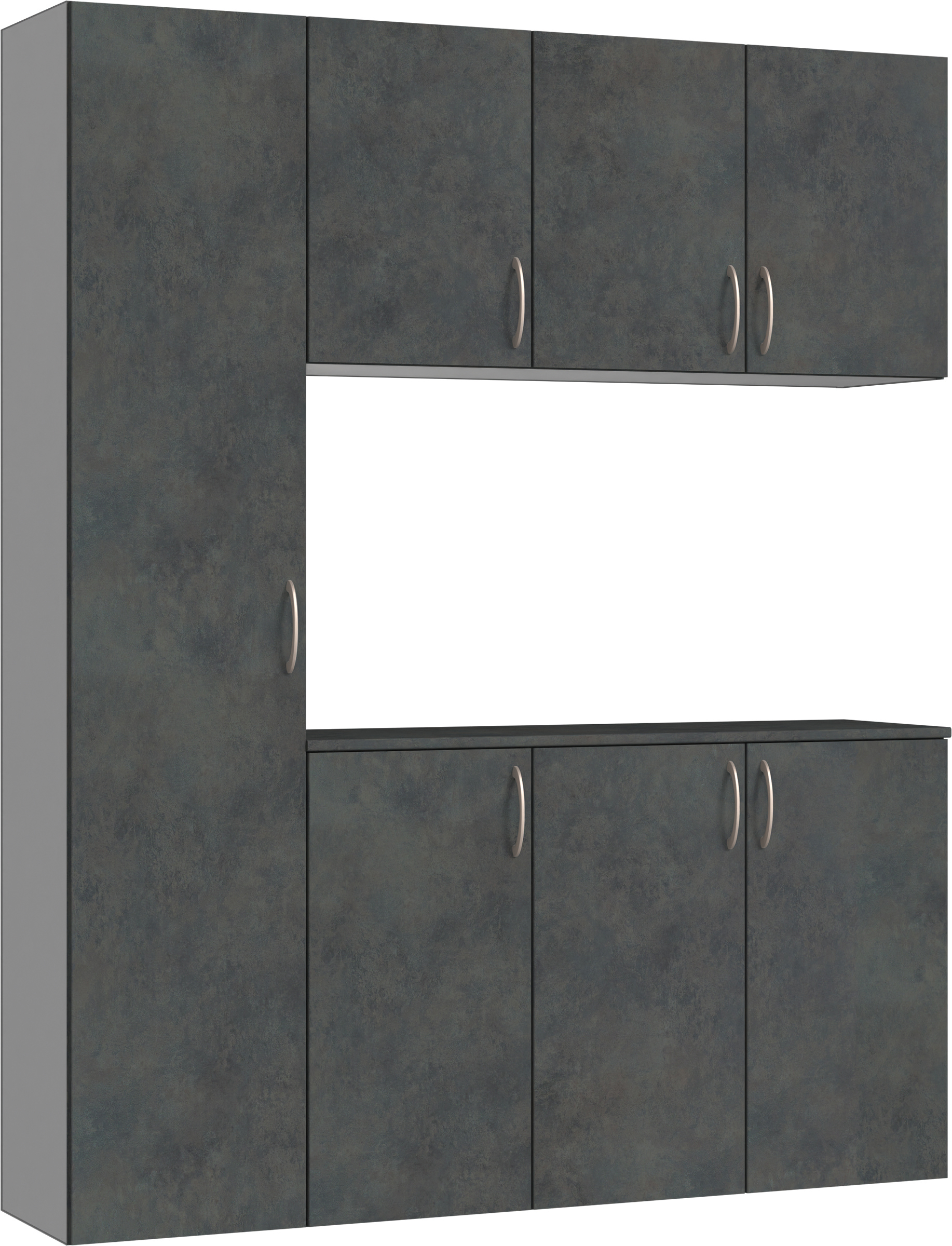 玄関収納　イエリア　開き戸ユニット　フラット　Ｓ８０　コの字ＰＬＡＮ　シューズ収納　パネル扉　１６００幅　〈アイアンブラック柄〉　ハンドルラウンド型〈Ｔシルバー色〉