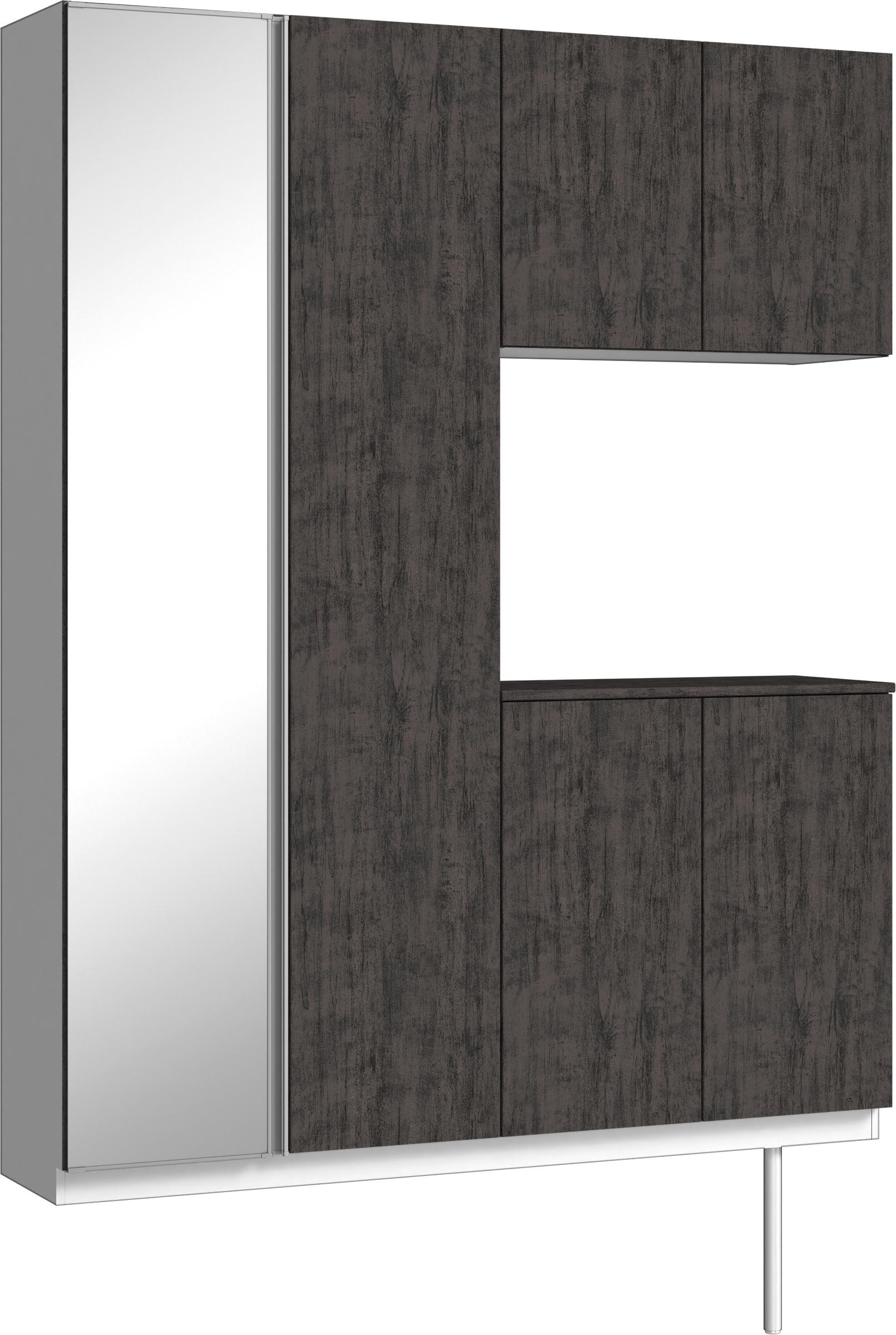 玄関収納　イエリア　開き戸ユニット　フラット　Ｓ０２　コの字ＰＬＡＮ　シューズ収納　ミラー扉　１６００幅　〈ドライブラック柄〉　ハンドルレス