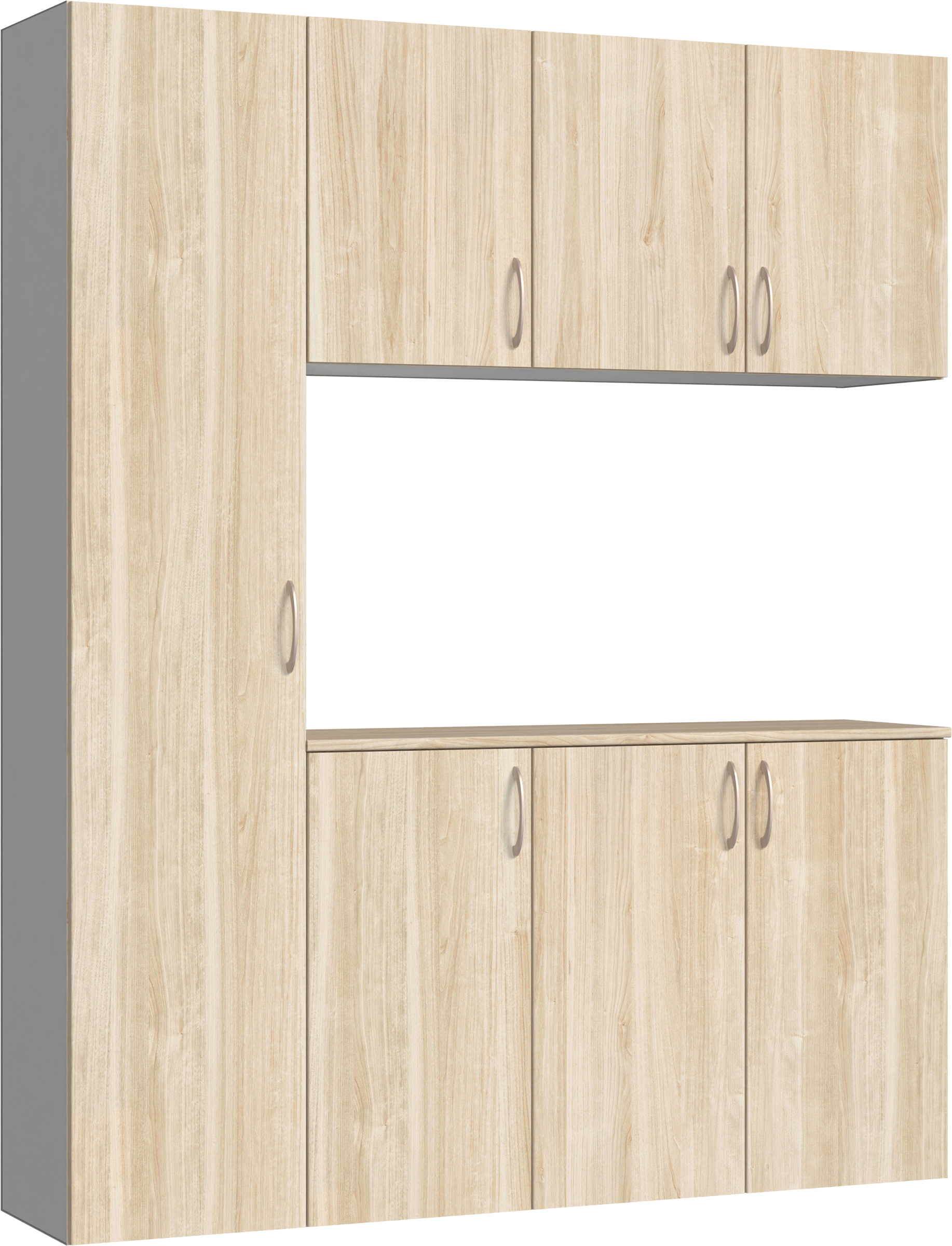 玄関収納　イエリア　開き戸ユニット　フラット　Ｓ８０　コの字ＰＬＡＮ　シューズ収納　パネル扉　１６００幅　〈コットンベージュ柄〉　ハンドルラウンド型〈Ｔシルバー色〉