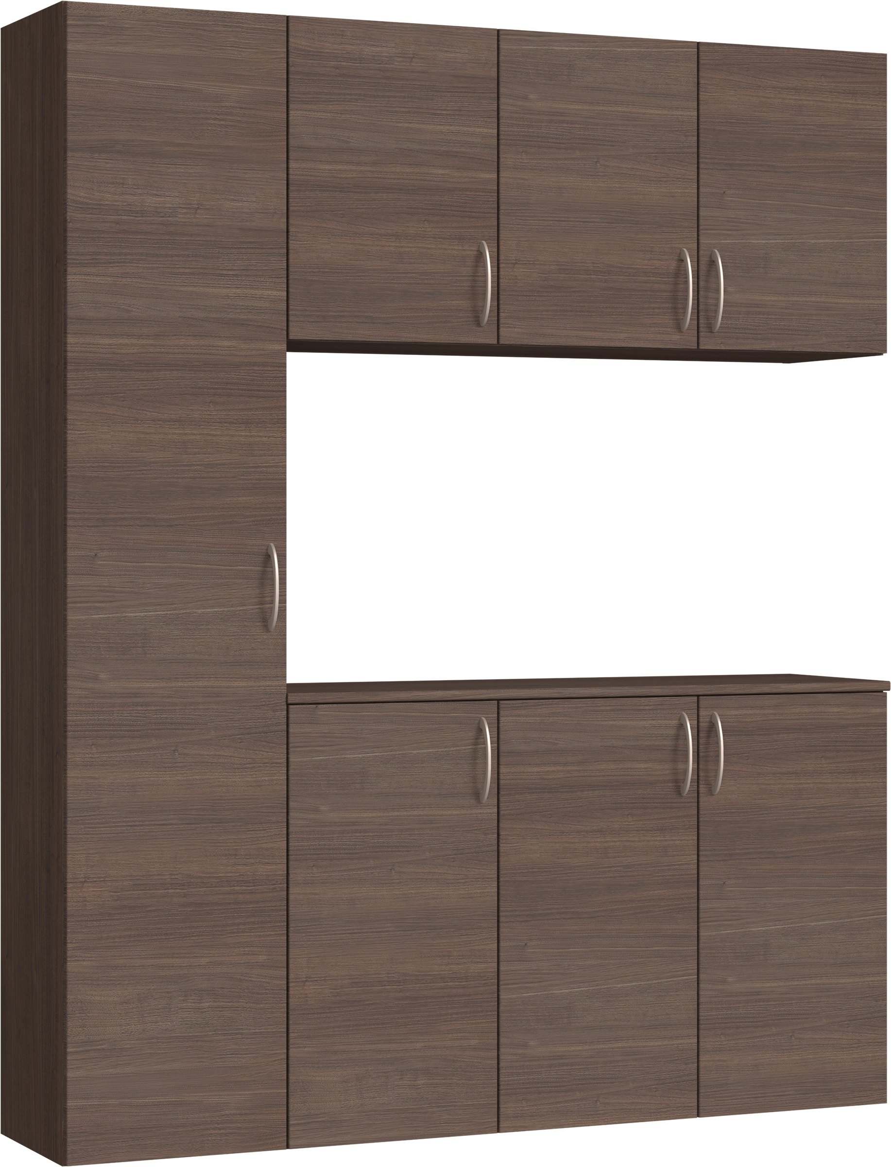 玄関収納　イエリア　開き戸ユニット　フラット横木目　Ｓ８０　コの字ＰＬＡＮ　シューズ収納　ウッド扉　１６００幅　〈ダルブラウン柄〉　ハンドルラウンド型〈Ｔシルバー色〉