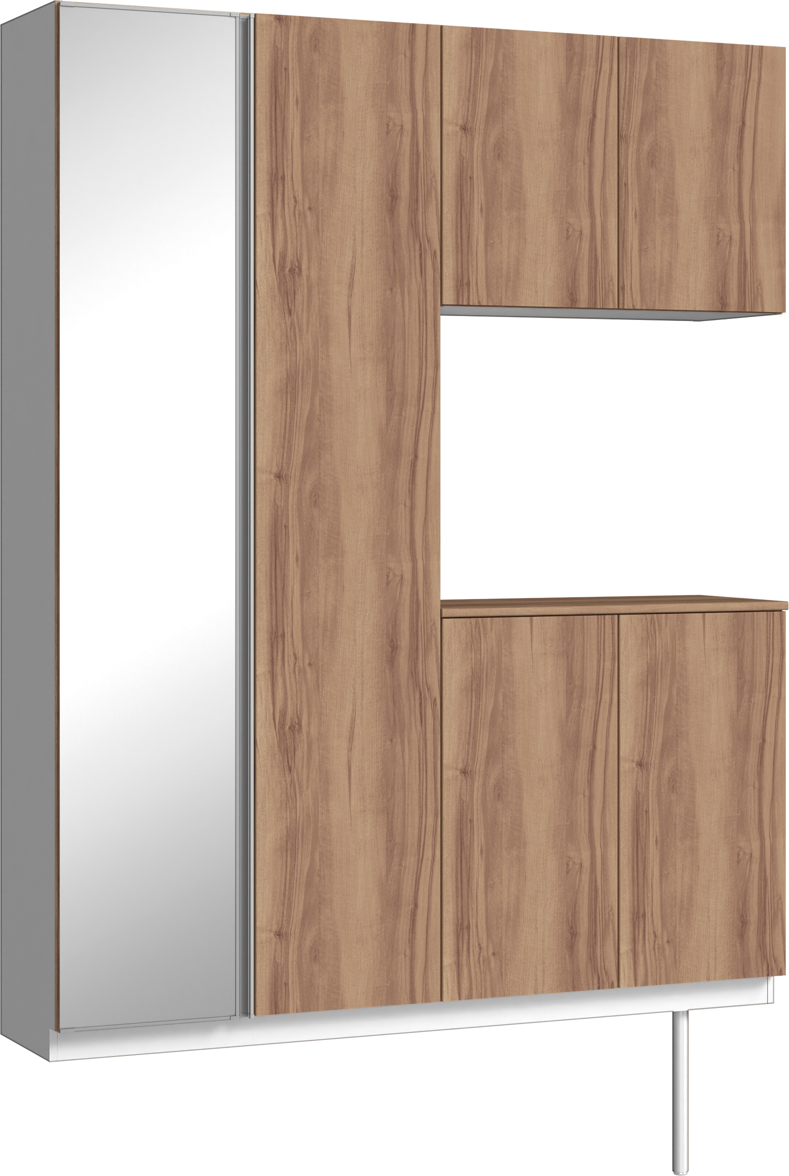 玄関収納　イエリア　開き戸ユニット　フラット　Ｓ０２　コの字ＰＬＡＮ　シューズ収納　ミラー扉　１６００幅　〈バームブラウン柄〉　ハンドルレス