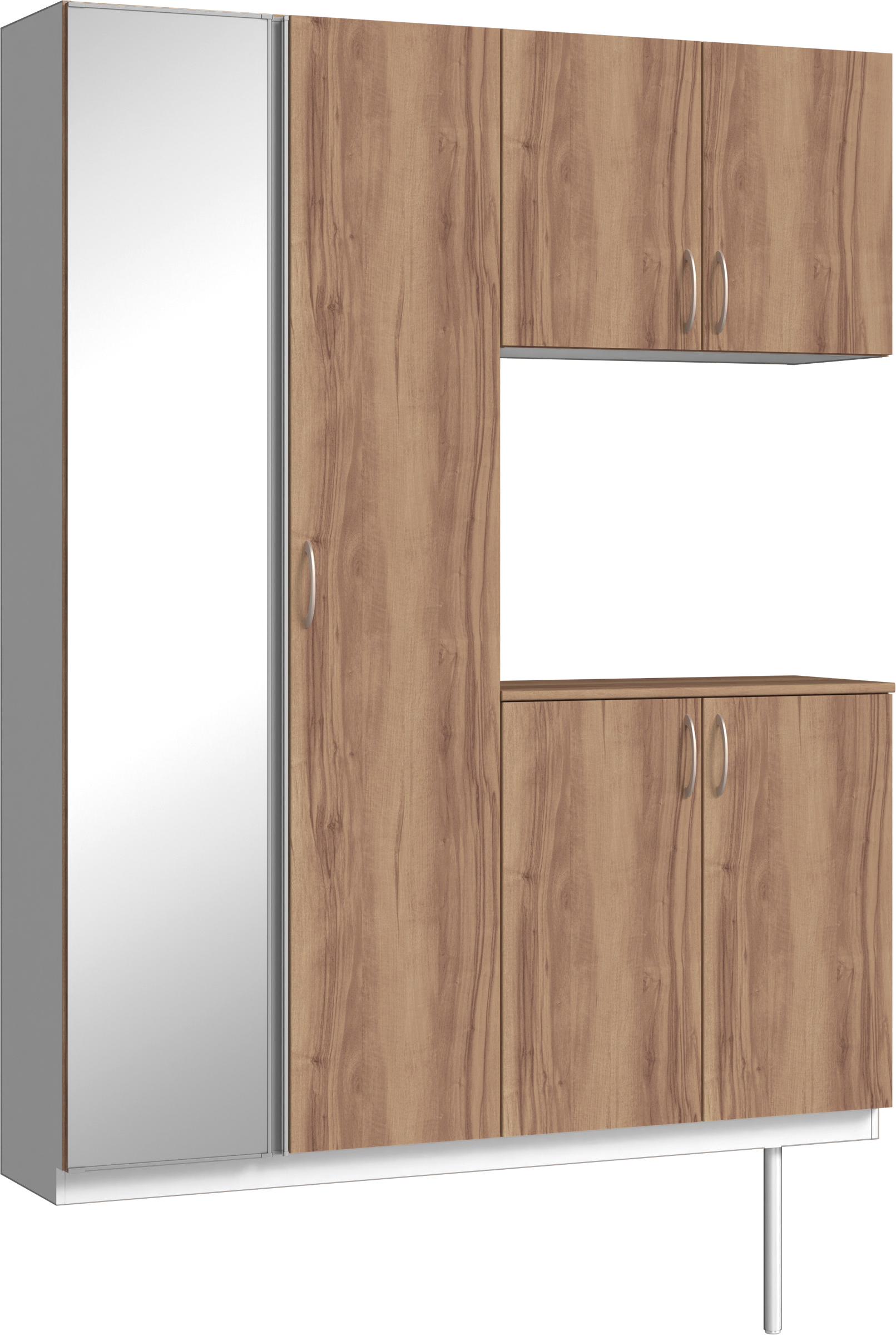 玄関収納　イエリア　開き戸ユニット　フラット　Ｓ０２　コの字ＰＬＡＮ　シューズ収納　ミラー扉　１６００幅　〈バームブラウン柄〉　ハンドルラウンド型〈Ｔシルバー色〉