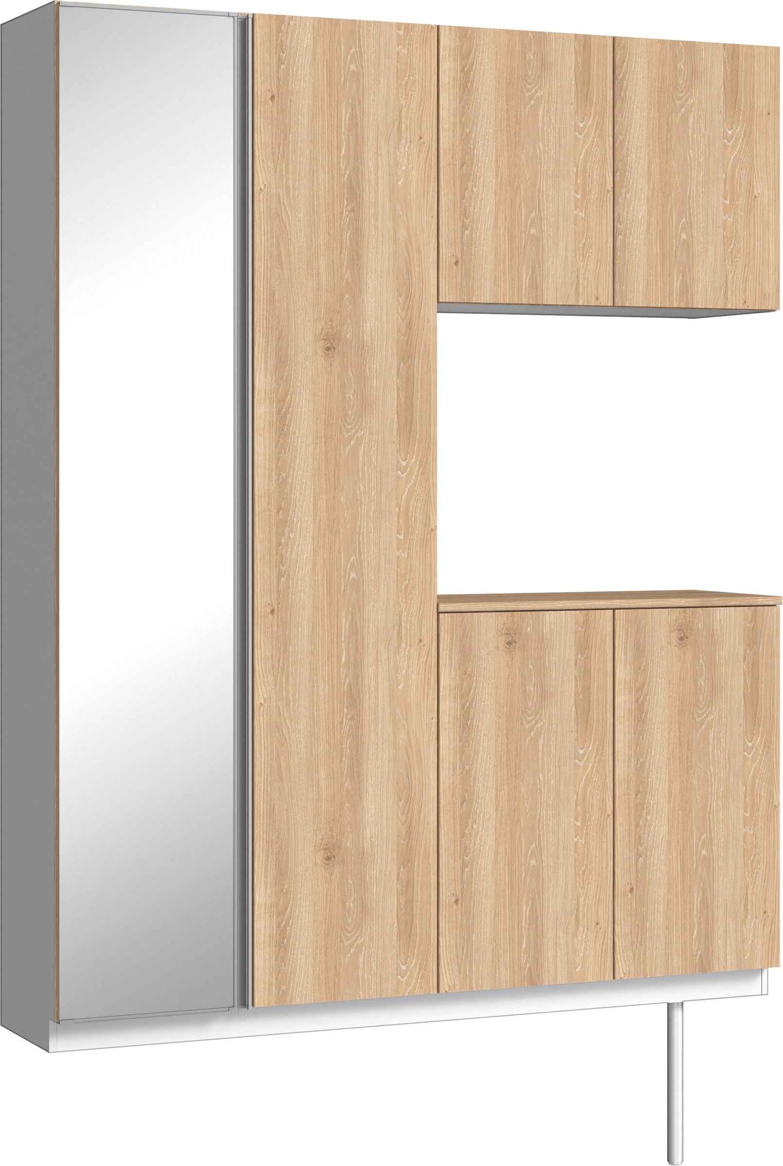 玄関収納　イエリア　開き戸ユニット　フラット　Ｓ０２　コの字ＰＬＡＮ　シューズ収納　ミラー扉　１６００幅　〈ミルキーオーカー柄〉　ハンドルレス