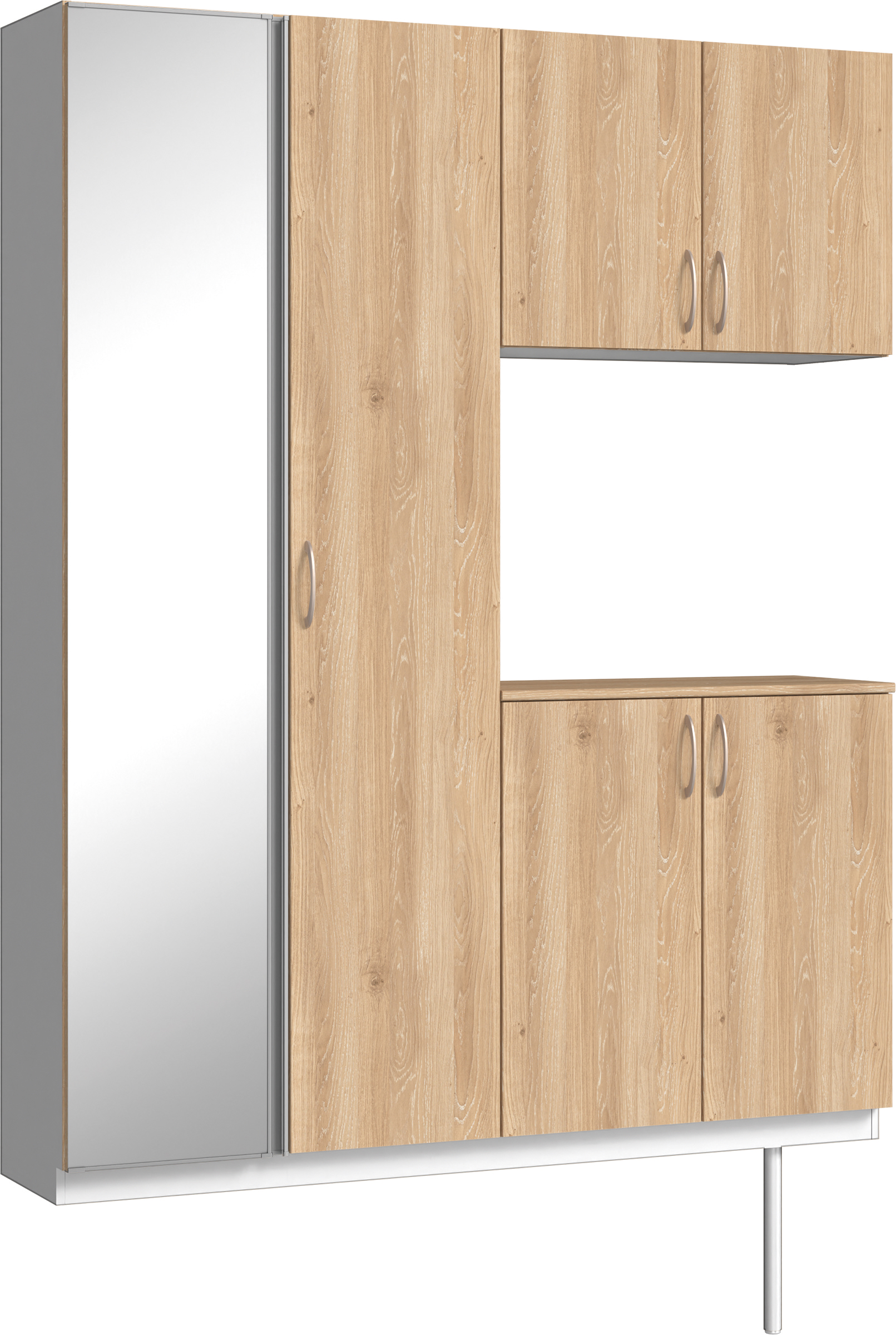 玄関収納　イエリア　開き戸ユニット　フラット　Ｓ０２　コの字ＰＬＡＮ　シューズ収納　ミラー扉　１６００幅　〈ミルキーオーカー柄〉　ハンドルラウンド型〈Ｔシルバー色〉