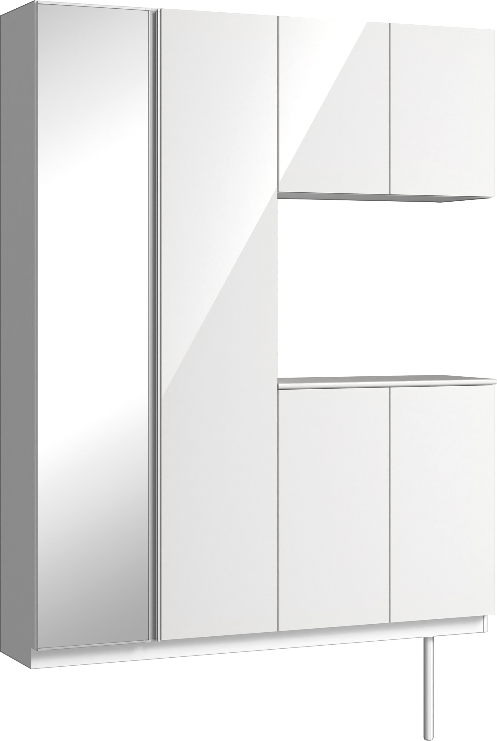 玄関収納　イエリア　開き戸ユニット　フラット　Ｓ０２　コの字ＰＬＡＮ　シューズ収納　ミラー扉　１６００幅　〈ルミホワイト柄〉　ハンドルレス