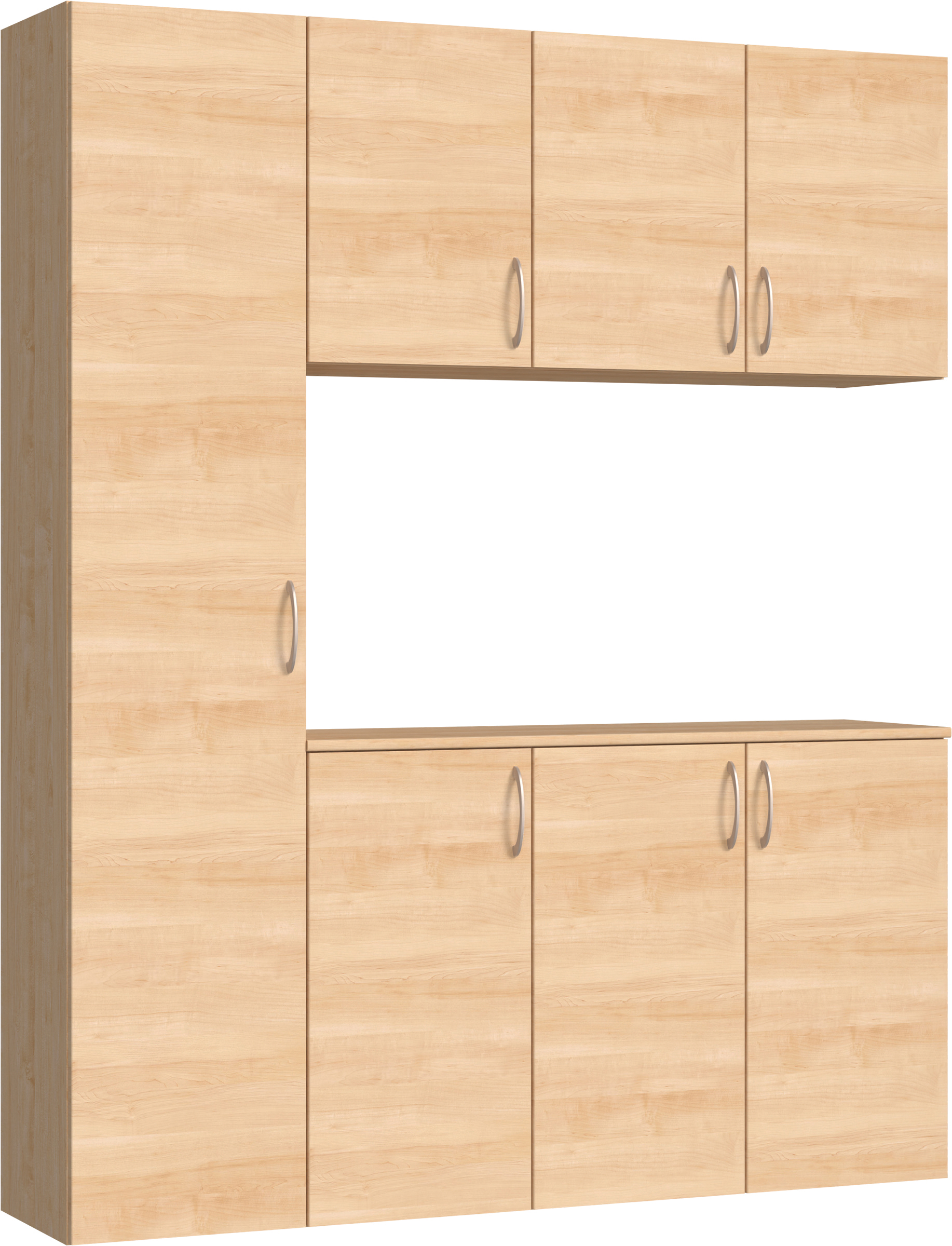 玄関収納　イエリア　開き戸ユニット　フラット横木目　Ｓ８０　コの字ＰＬＡＮ　シューズ収納　ウッド扉　１６００幅　〈ミルベージュ柄〉　ハンドルラウンド型〈Ｔシルバー色〉