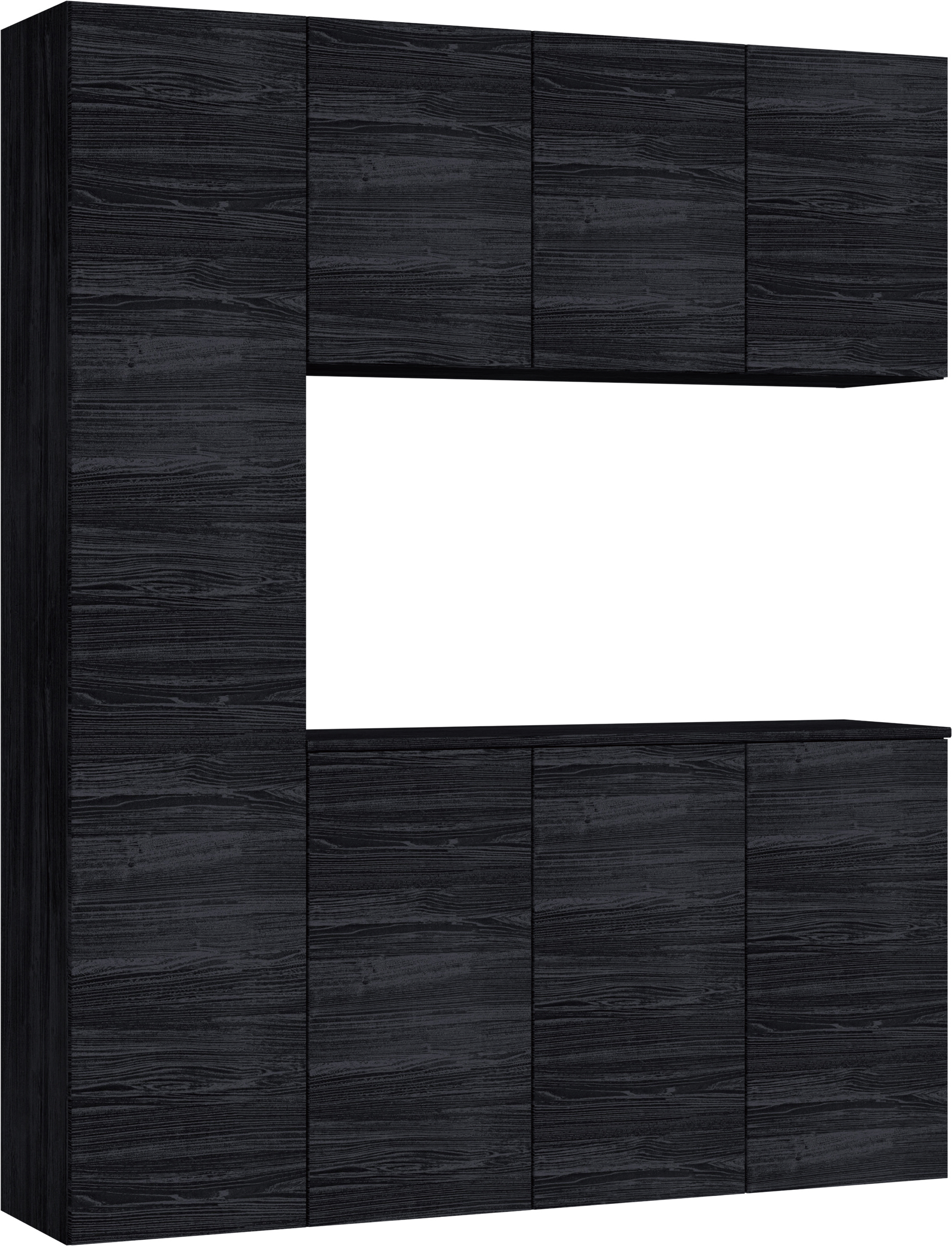 玄関収納　イエリア　開き戸ユニット　フラット横木目　Ｓ８０　コの字ＰＬＡＮ　シューズ収納　ウッド扉　１６００幅　〈モスブラック柄〉　ハンドルレス