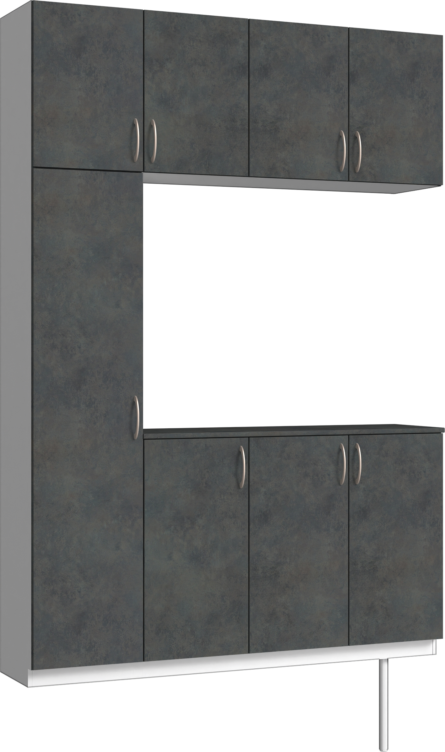 玄関収納　イエリア　開き戸ユニット　フラット　Ｓ１６　コの字ＰＬＡＮ　シューズ収納　パネル扉　１６００幅　　〈アイアンブラック柄〉　ハンドルラウンド型〈Ｔシルバー色〉