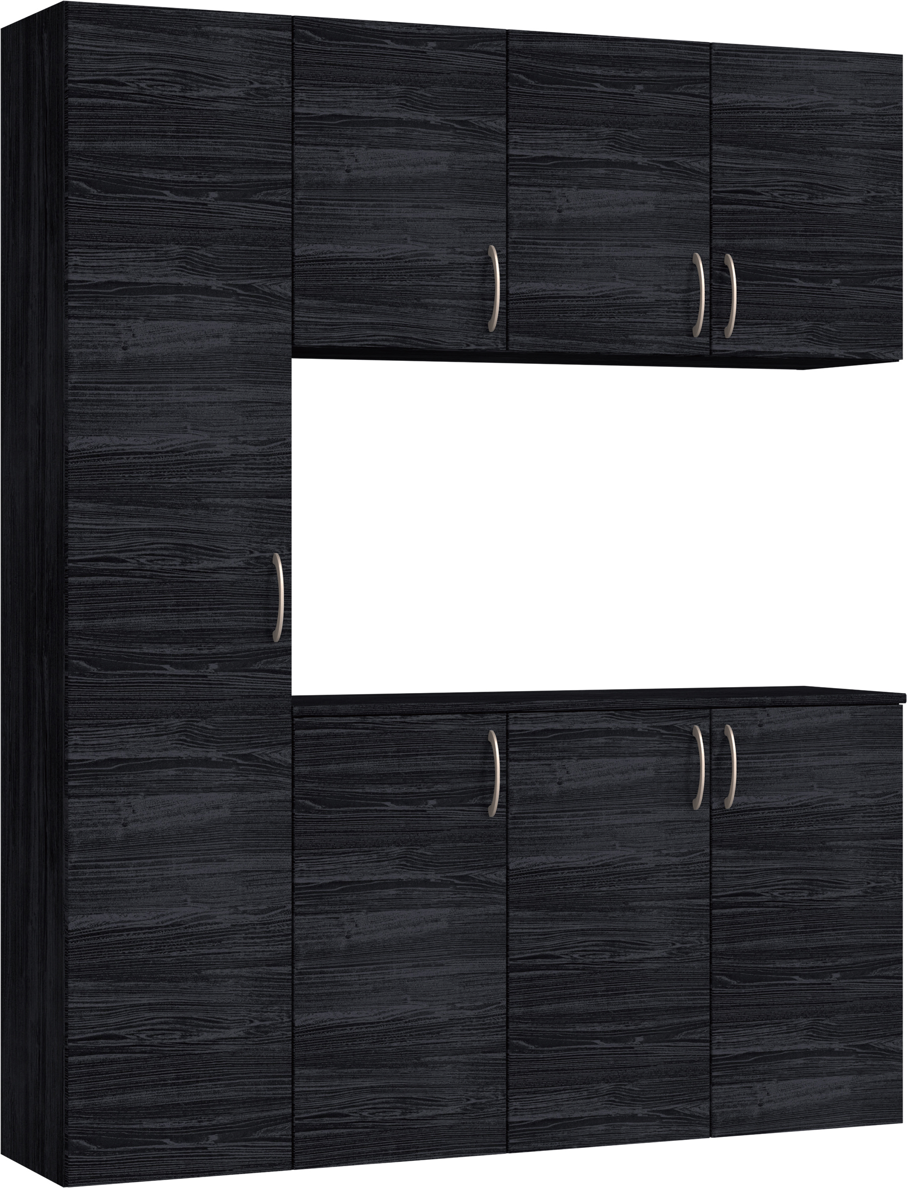 玄関収納　イエリア　開き戸ユニット　フラット横木目　Ｓ８０　コの字ＰＬＡＮ　シューズ収納　ウッド扉　１６００幅　〈モスブラック柄〉　ハンドルラウンド型〈Ｔシルバー色〉