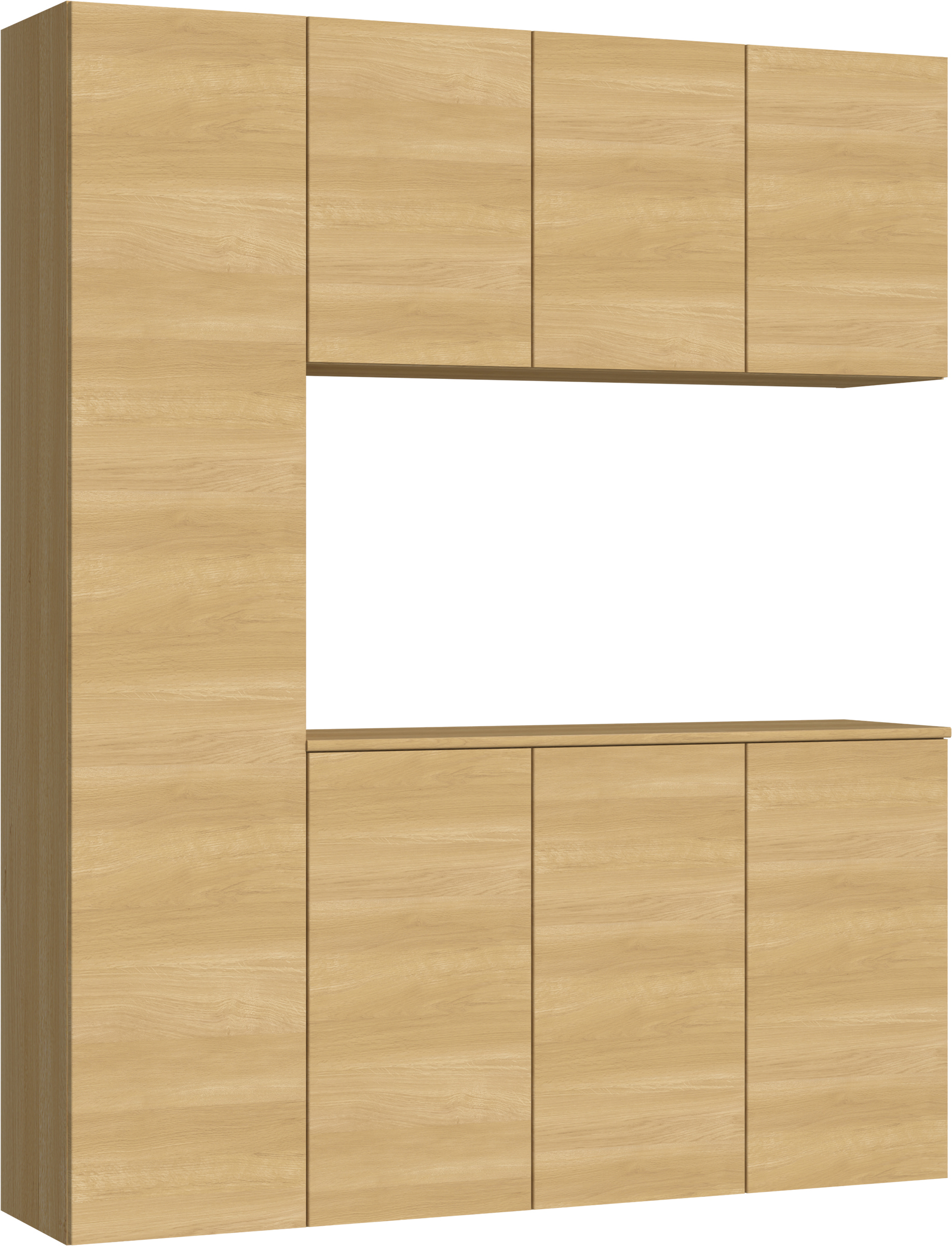 玄関収納　イエリア　開き戸ユニット　フラット横木目　Ｓ８０　コの字ＰＬＡＮ　シューズ収納　ウッド扉　１６００幅　〈ライトオーカー柄〉　ハンドルレス