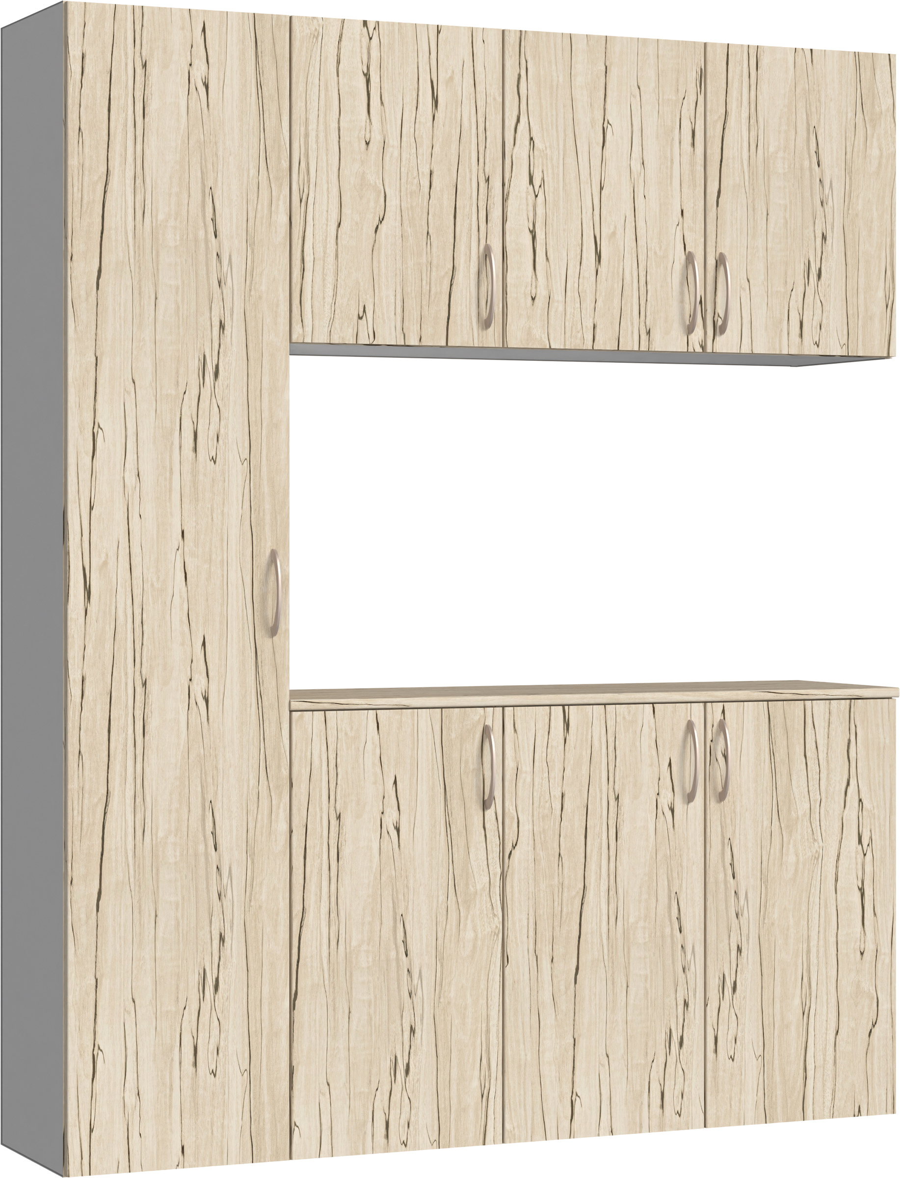 玄関収納　イエリア　開き戸ユニット　フラット　Ｓ８０　コの字ＰＬＡＮ　シューズ収納　パネル扉　１６００幅　〈スロウベージュ柄〉　ハンドルラウンド型〈Ｔシルバー色〉