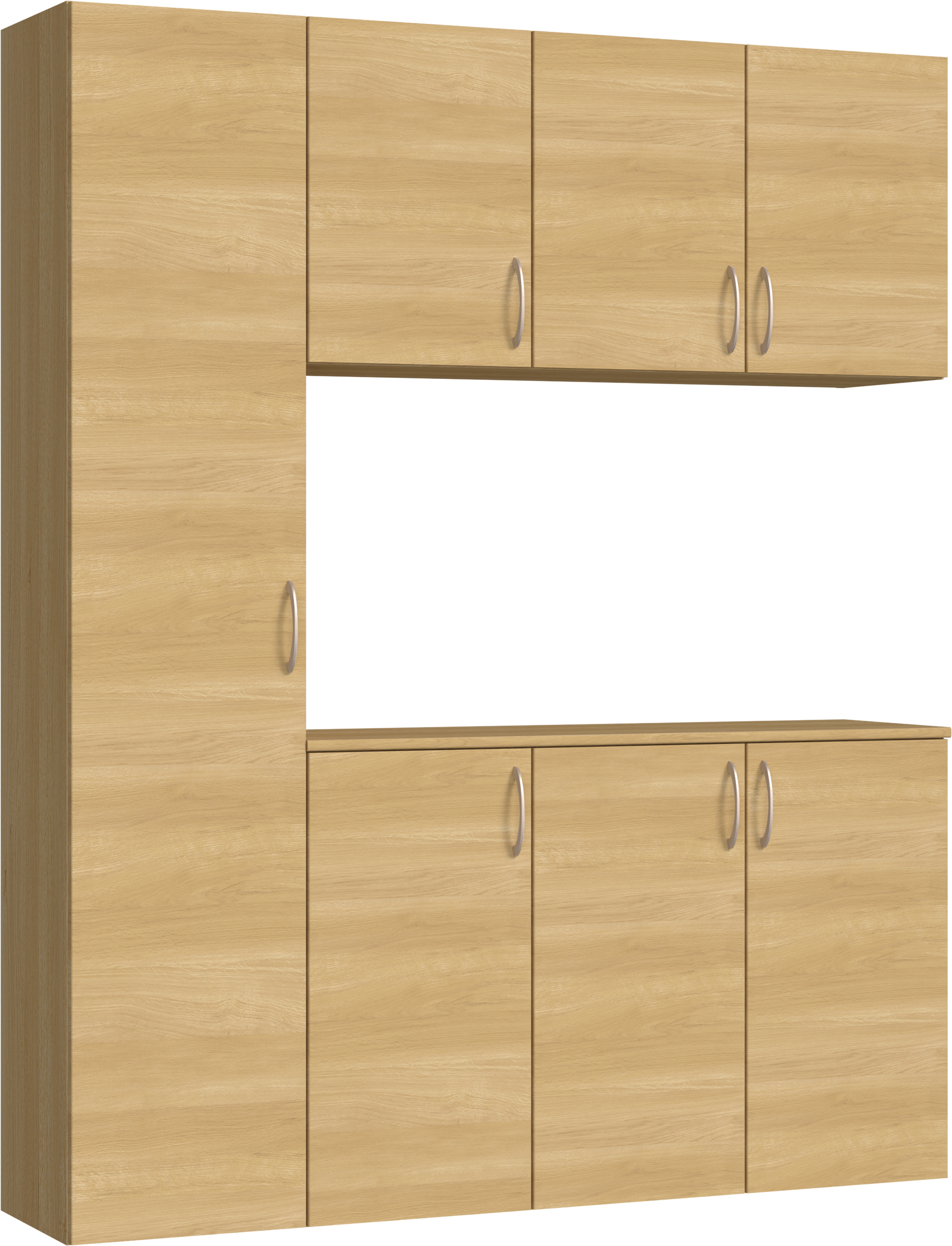 玄関収納　イエリア　開き戸ユニット　フラット横木目　Ｓ８０　コの字ＰＬＡＮ　シューズ収納　ウッド扉　１６００幅　〈ライトオーカー柄〉　ハンドルラウンド型〈Ｔシルバー色〉