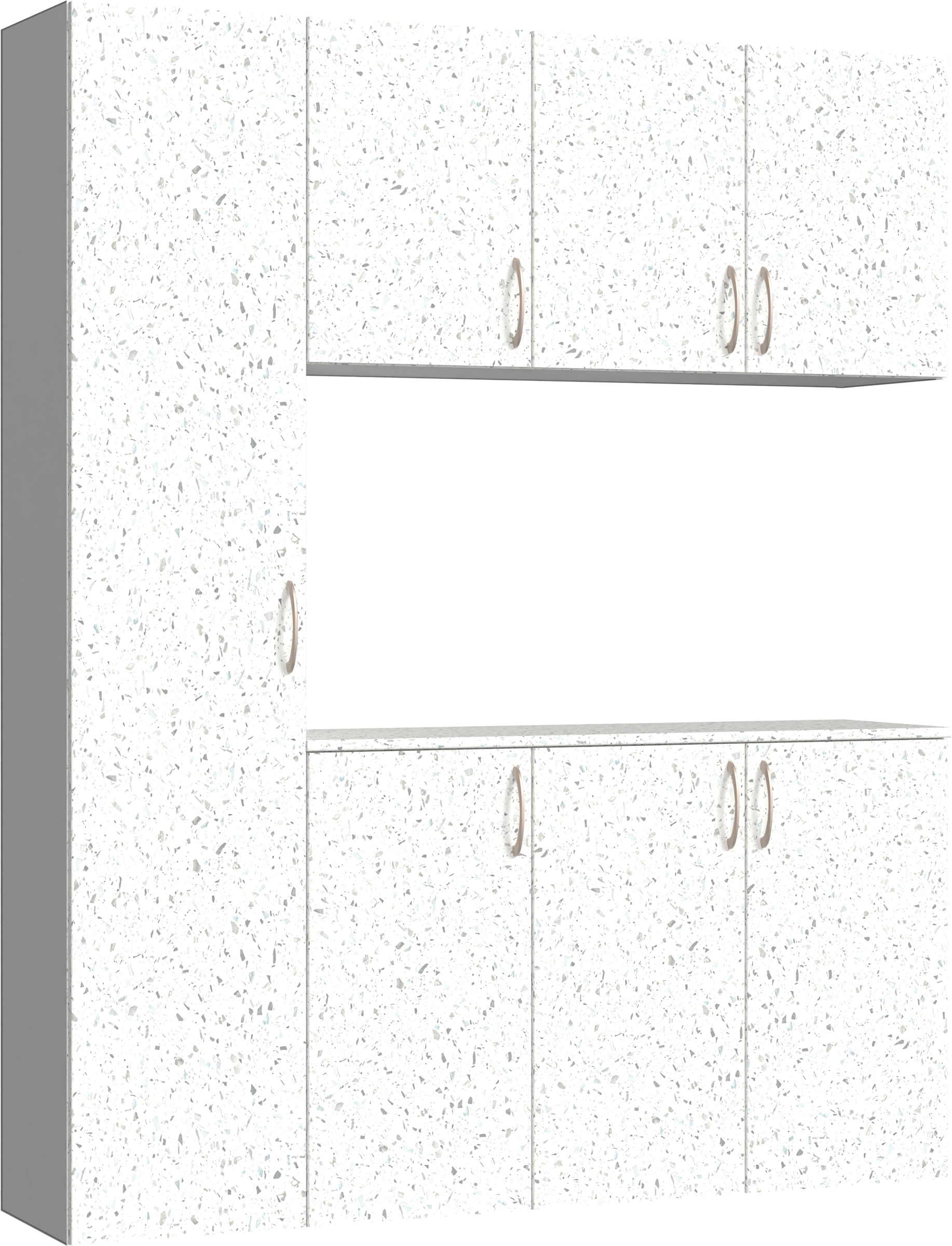 玄関収納　イエリア　開き戸ユニット　フラット　Ｓ８０　コの字ＰＬＡＮ　シューズ収納　パネル扉　１６００幅　〈テラゾホワイト柄〉　ハンドルラウンド型〈Ｔシルバー色〉