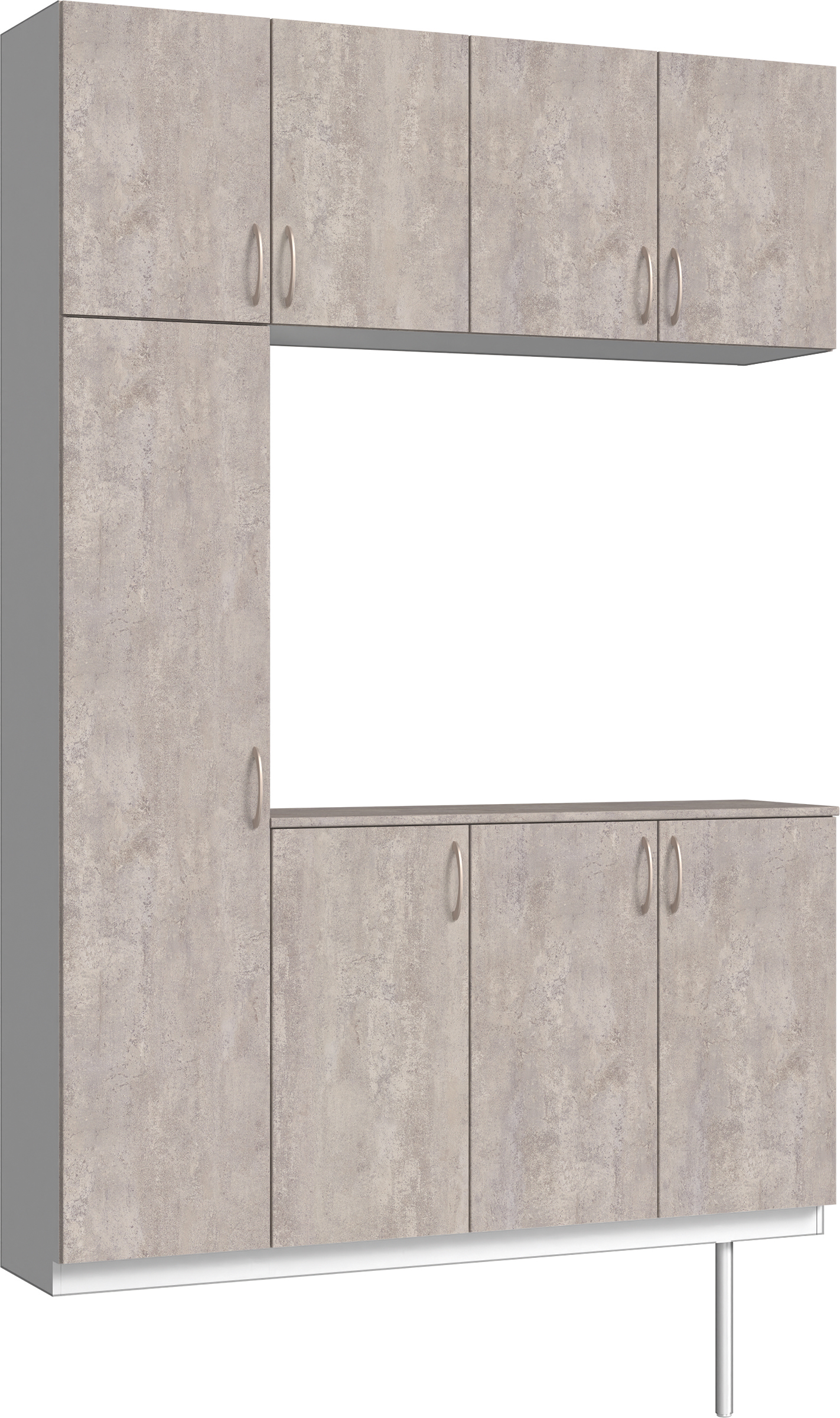 玄関収納　イエリア　開き戸ユニット　フラット　Ｓ１６　コの字ＰＬＡＮ　シューズ収納　パネル扉　１６００幅　　〈コンクリートグレー柄〉　ハンドルラウンド型〈Ｔシルバー色〉