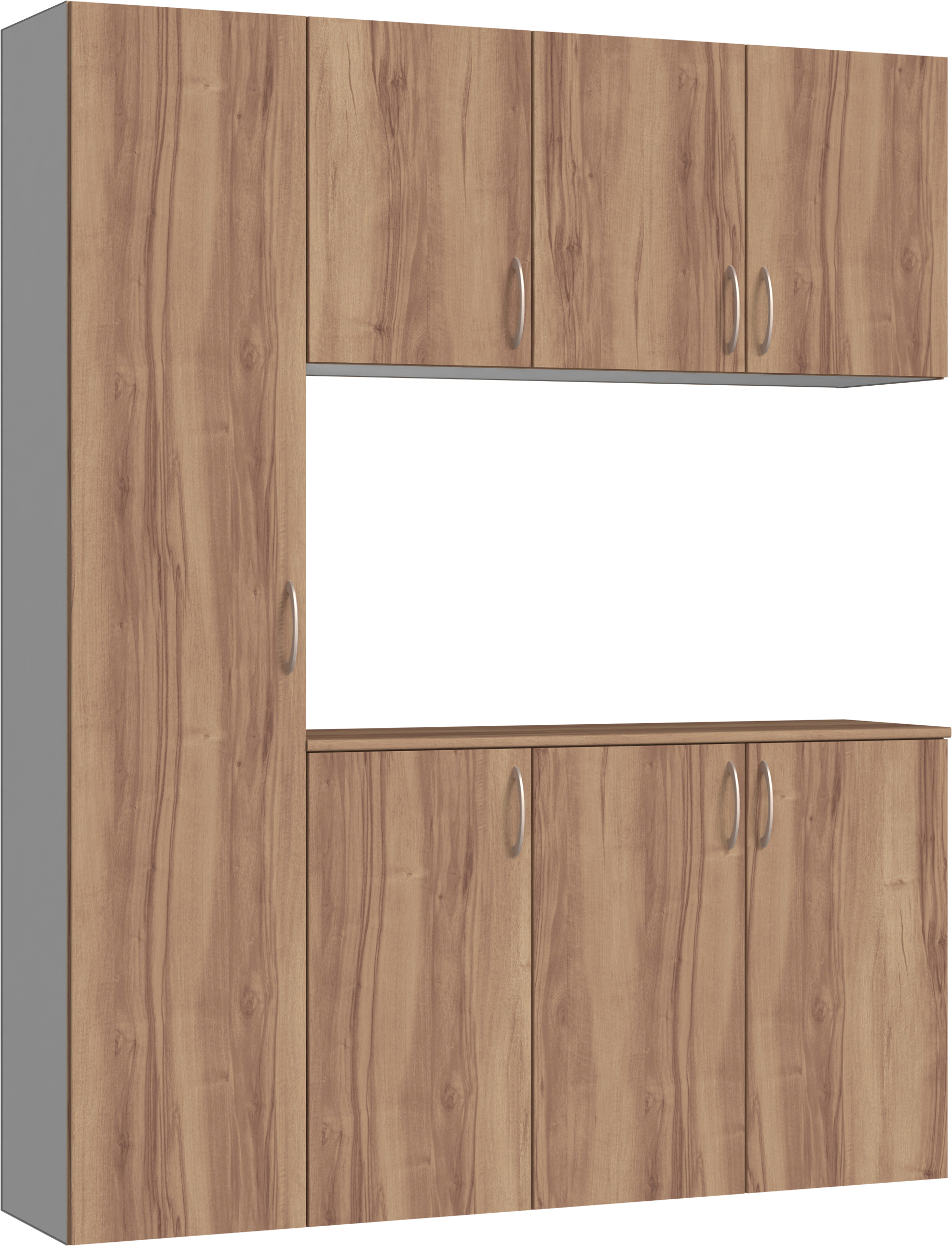 玄関収納　イエリア　開き戸ユニット　フラット　Ｓ８０　コの字ＰＬＡＮ　シューズ収納　パネル扉　１６００幅　〈バームブラウン柄〉　ハンドルラウンド型〈Ｔシルバー色〉