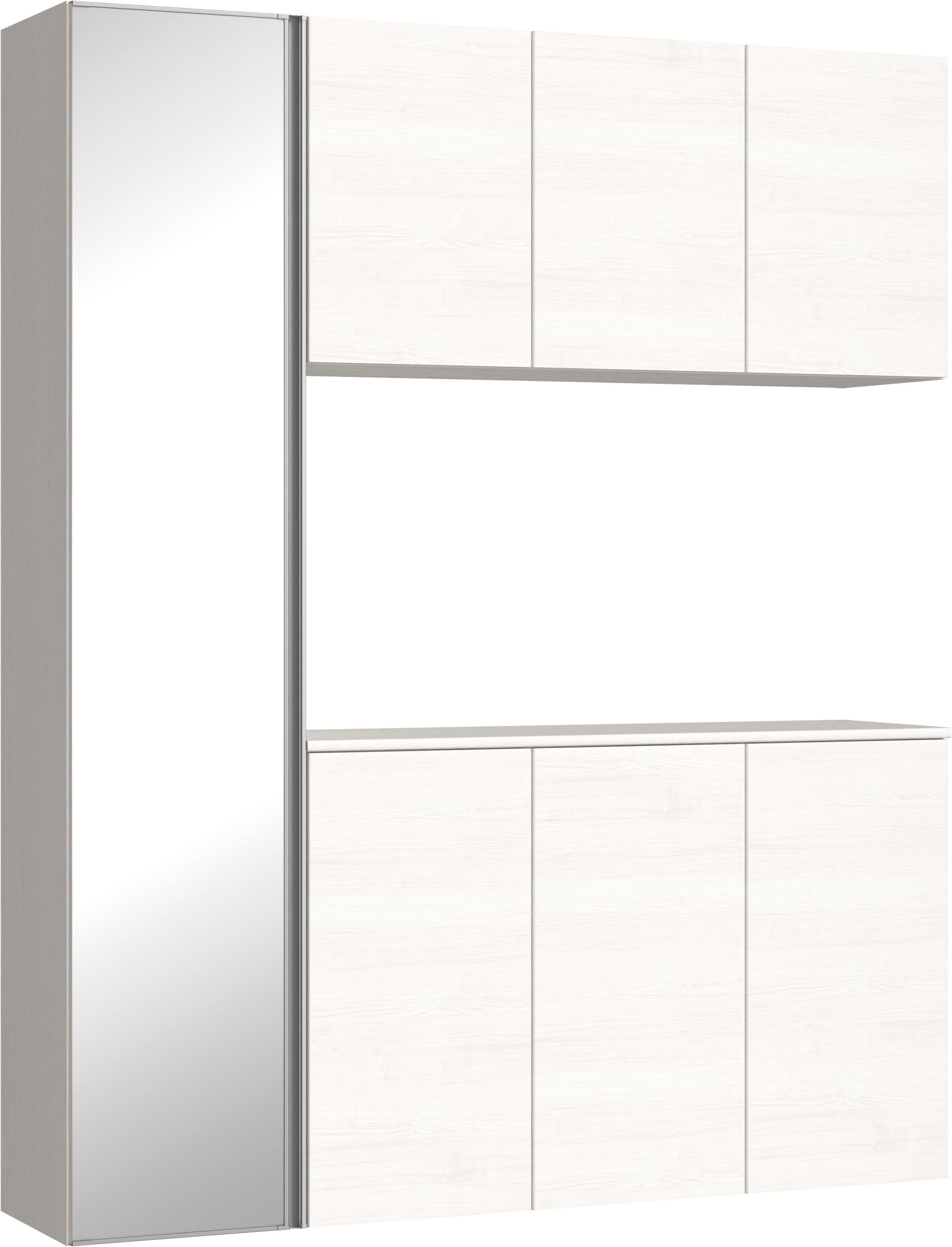 玄関収納　イエリア　開き戸ユニット　フラット横木目　Ｓ８１　コの字ＰＬＡＮ　シューズ収納　ミラー扉　１６００幅　〈ネオホワイト柄〉　ハンドルレス