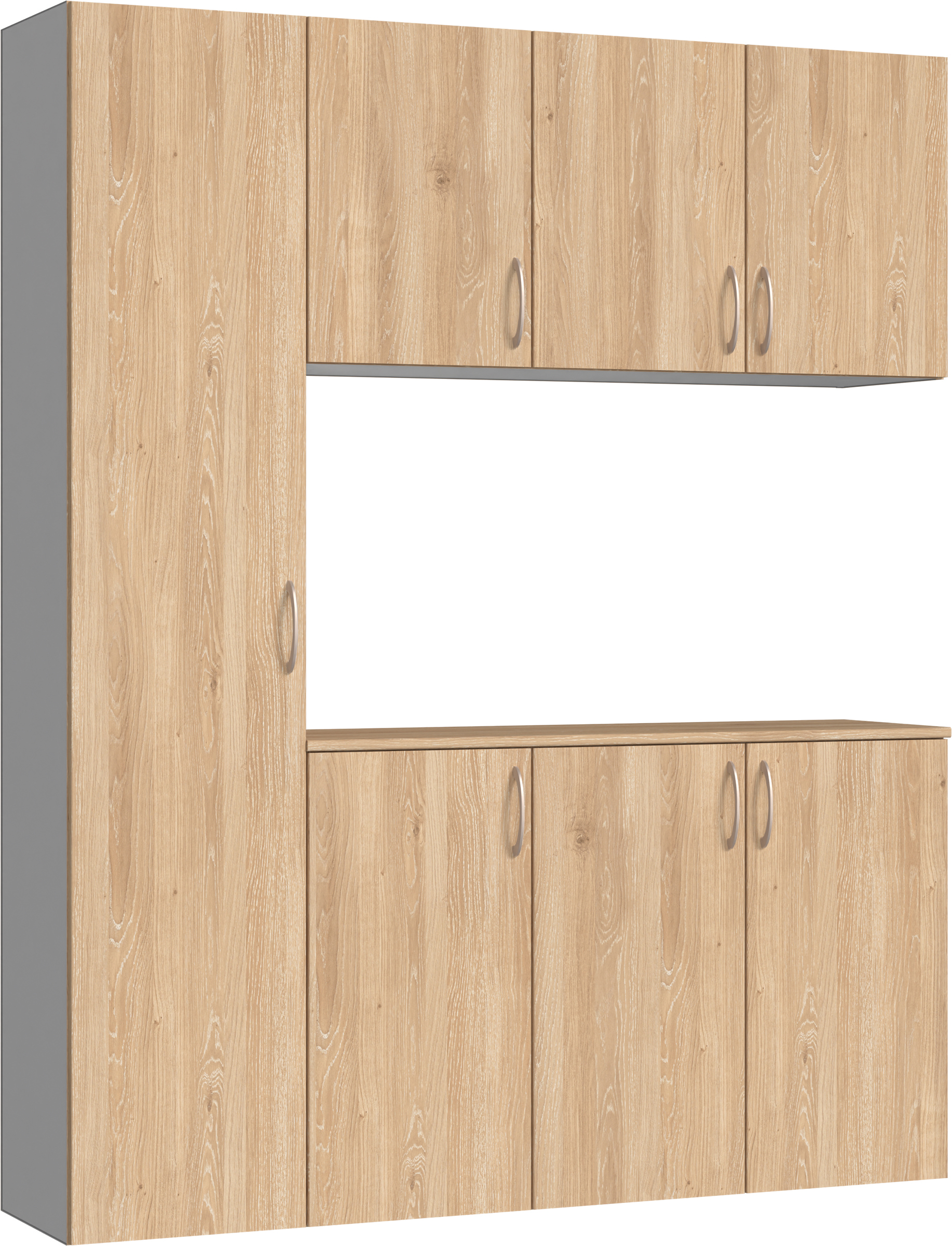玄関収納　イエリア　開き戸ユニット　フラット　Ｓ８０　コの字ＰＬＡＮ　シューズ収納　パネル扉　１６００幅　〈ミルキーオーカー柄〉　ハンドルラウンド型〈Ｔシルバー色〉