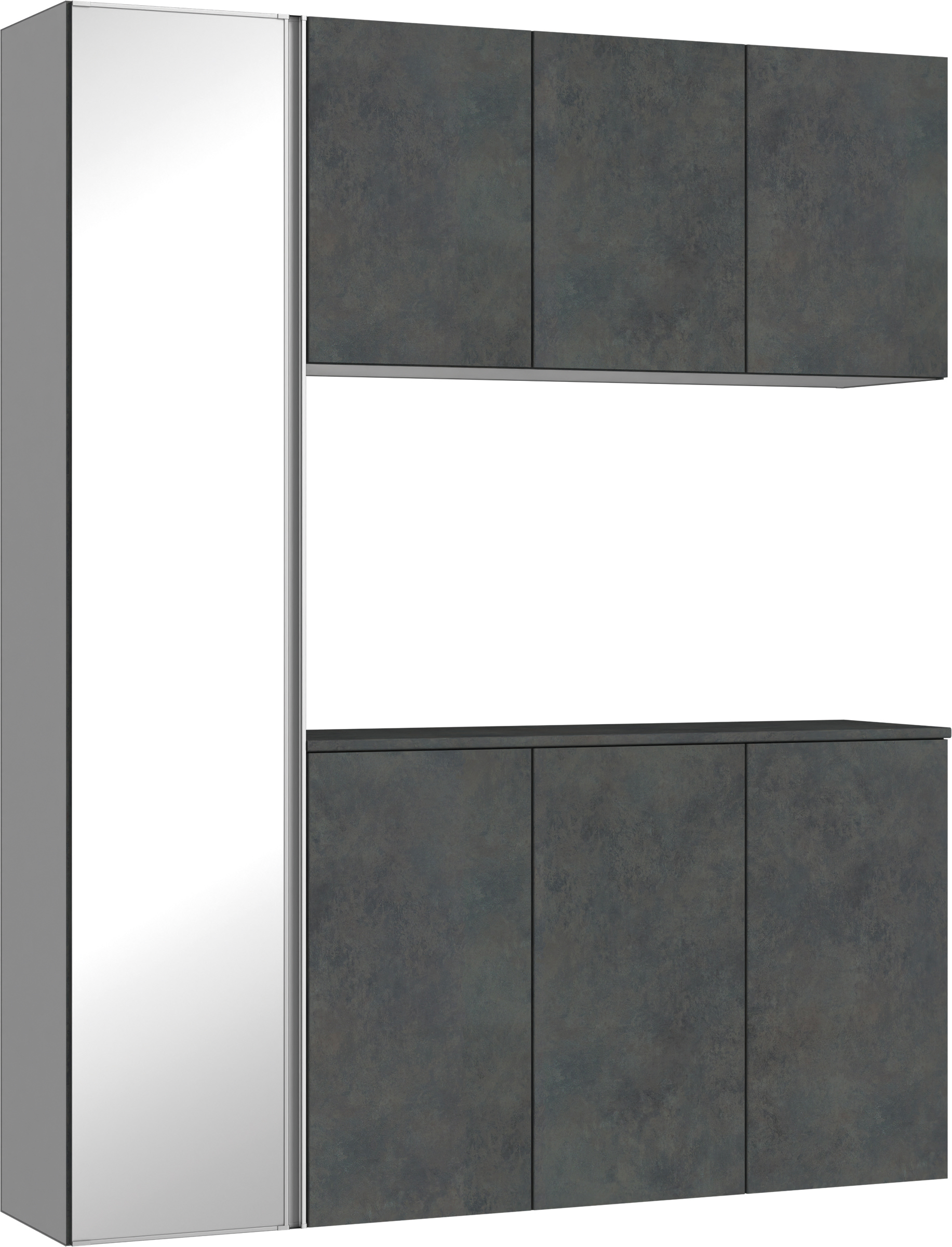 玄関収納　イエリア　開き戸ユニット　フラット　Ｓ８１　コの字ＰＬＡＮ　シューズ収納　ミラー扉　１６００幅　〈アイアンブラック柄〉　ハンドルレス