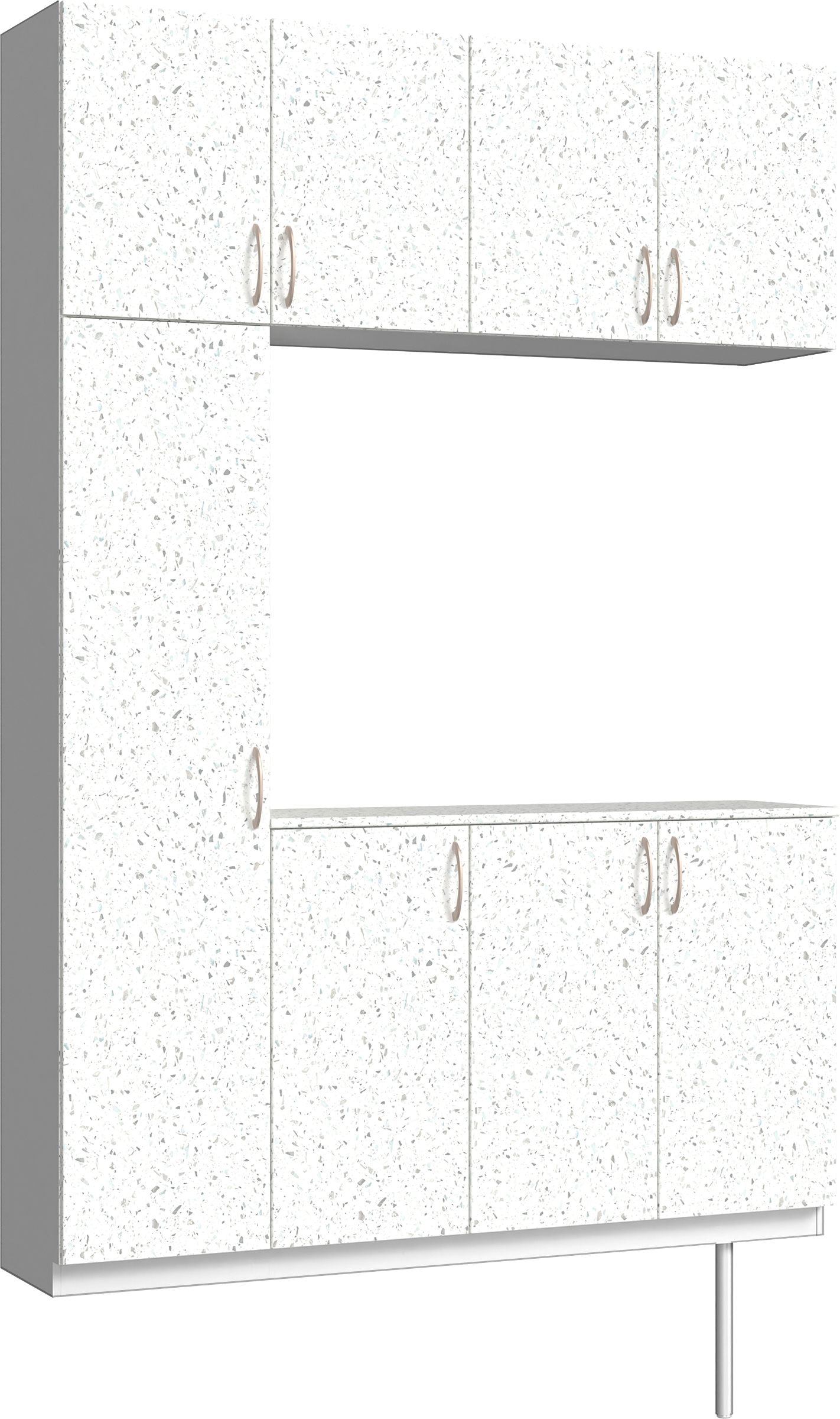 玄関収納　イエリア　開き戸ユニット　フラット　Ｓ１６　コの字ＰＬＡＮ　シューズ収納　パネル扉　１６００幅　　〈テラゾホワイト柄〉　ハンドルラウンド型〈Ｔシルバー色〉