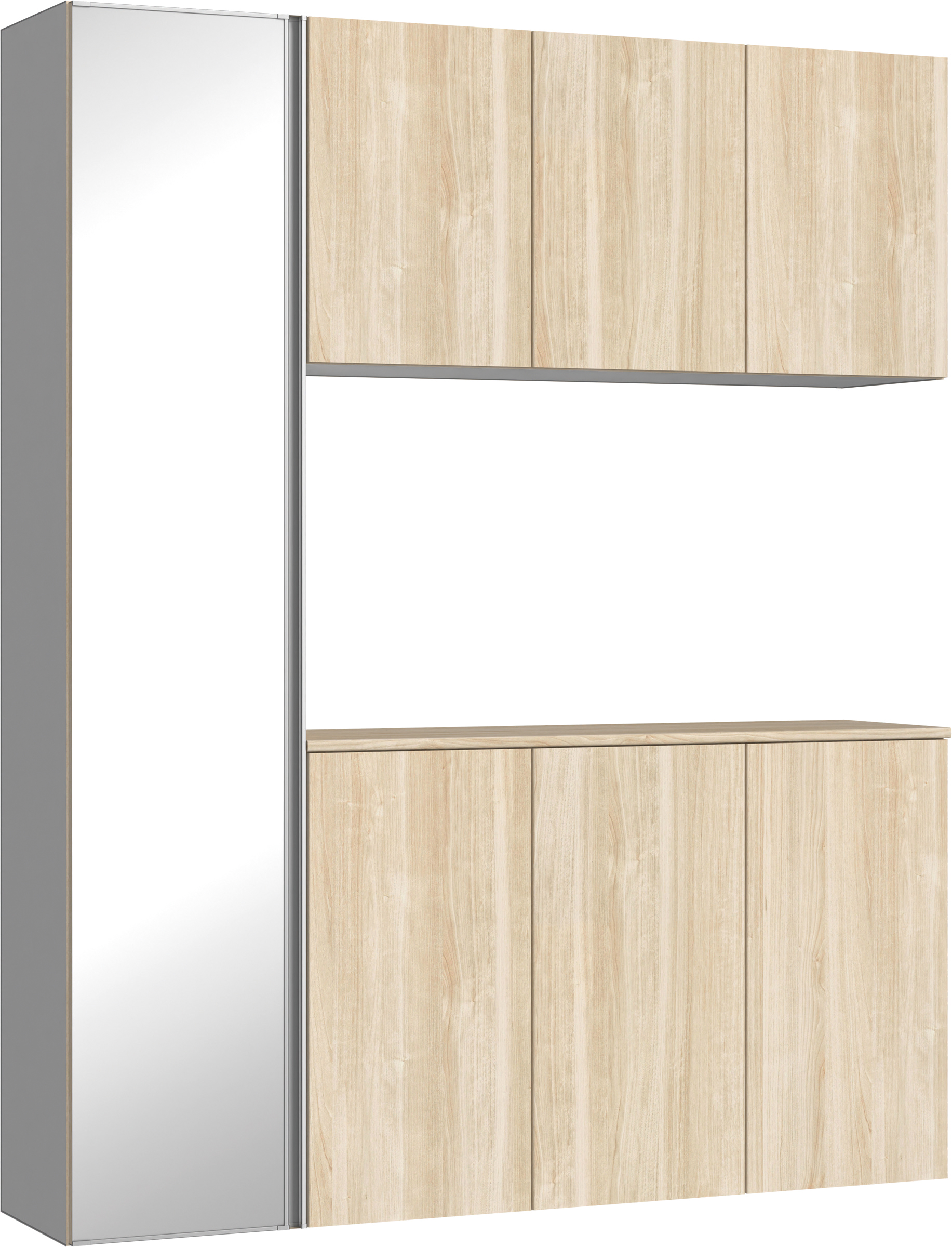 玄関収納　イエリア　開き戸ユニット　フラット　Ｓ８１　コの字ＰＬＡＮ　シューズ収納　ミラー扉　１６００幅　〈コットンベージュ柄〉　ハンドルレス