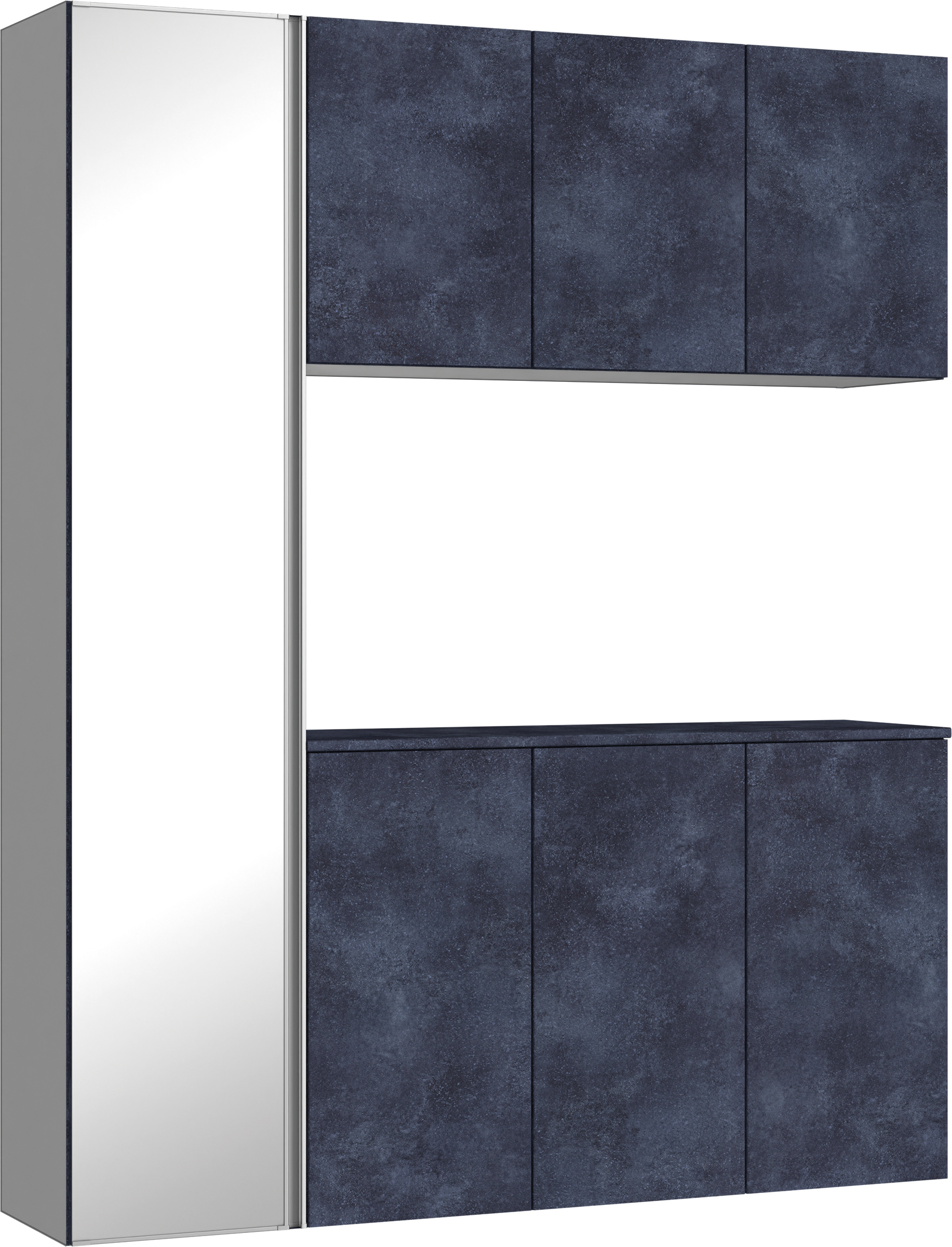 玄関収納　イエリア　開き戸ユニット　フラット　Ｓ８１　コの字ＰＬＡＮ　シューズ収納　ミラー扉　１６００幅　〈コバルトブルー柄〉　ハンドルレス