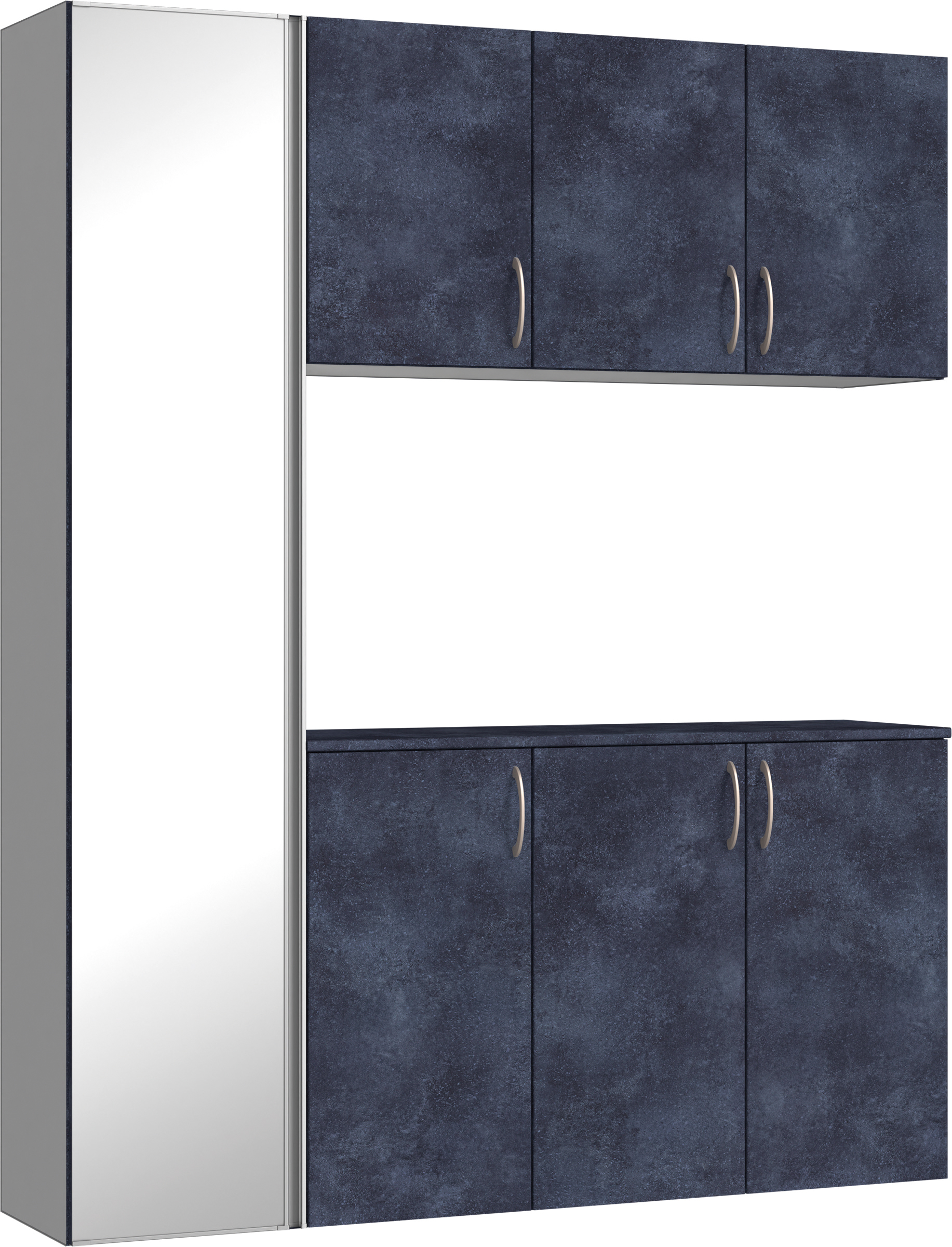 玄関収納　イエリア　開き戸ユニット　フラット　Ｓ８１　コの字ＰＬＡＮ　シューズ収納　ミラー扉　１６００幅　〈コバルトブルー柄〉　ハンドルラウンド型〈Ｔシルバー色〉