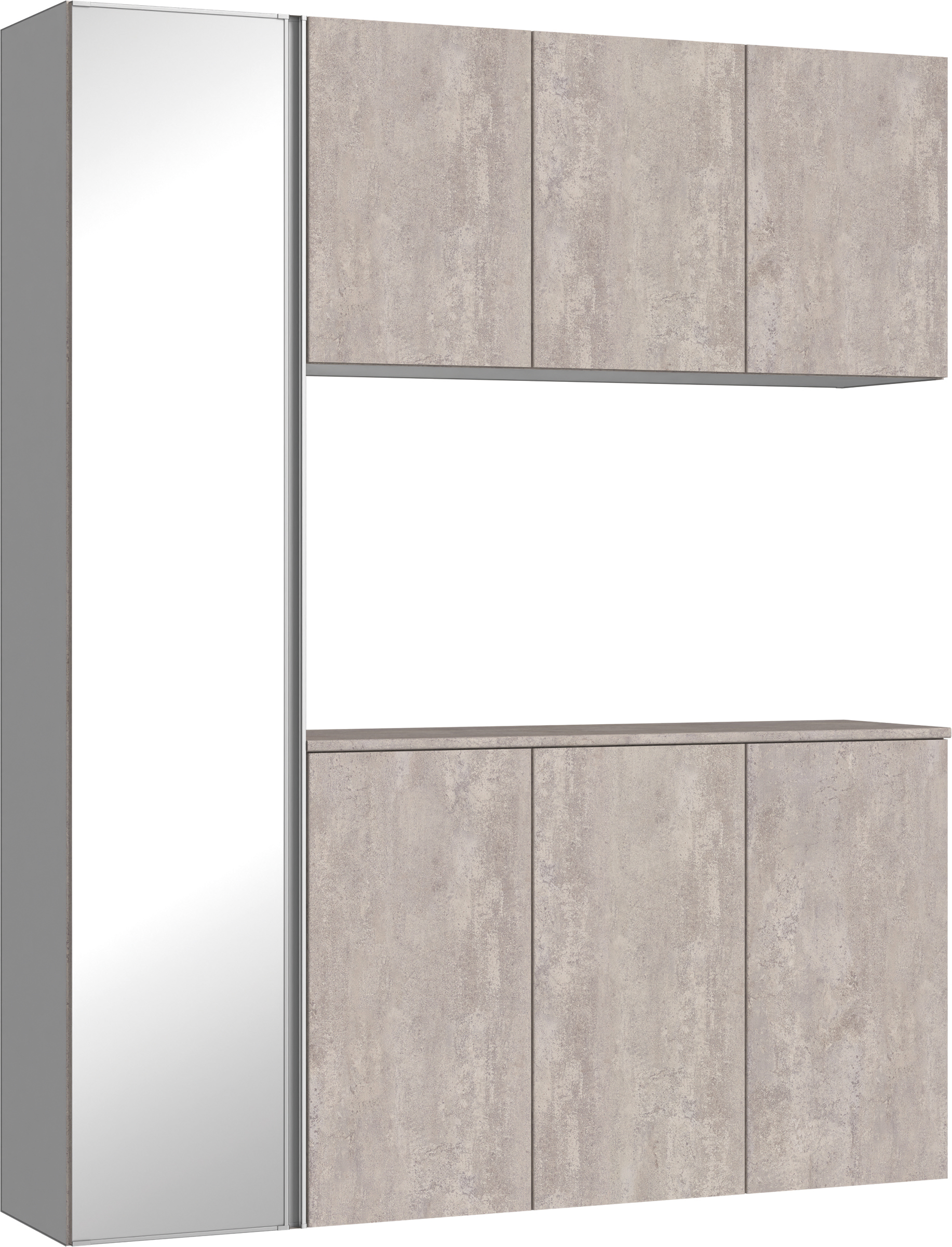 玄関収納　イエリア　開き戸ユニット　フラット　Ｓ８１　コの字ＰＬＡＮ　シューズ収納　ミラー扉　１６００幅　〈コンクリートグレー柄〉　ハンドルレス