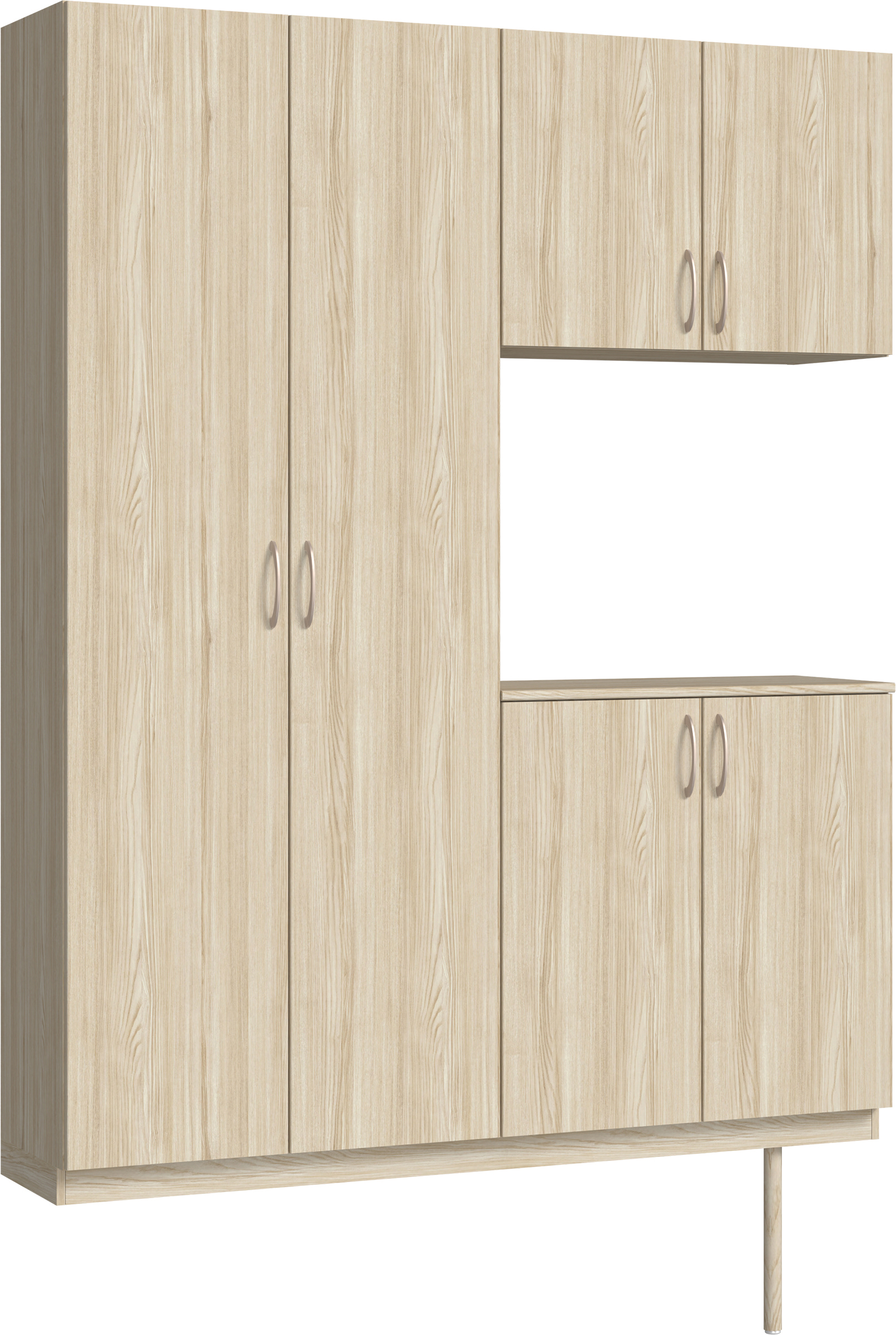 玄関収納　イエリア　開き戸ユニット　フラット縦木目　Ｓ０１　コの字ＰＬＡＮ　シューズ収納　ウッド扉　１６００幅　〈ソフトグレージュ柄〉　ハンドルラウンド型〈Ｔシルバー色〉