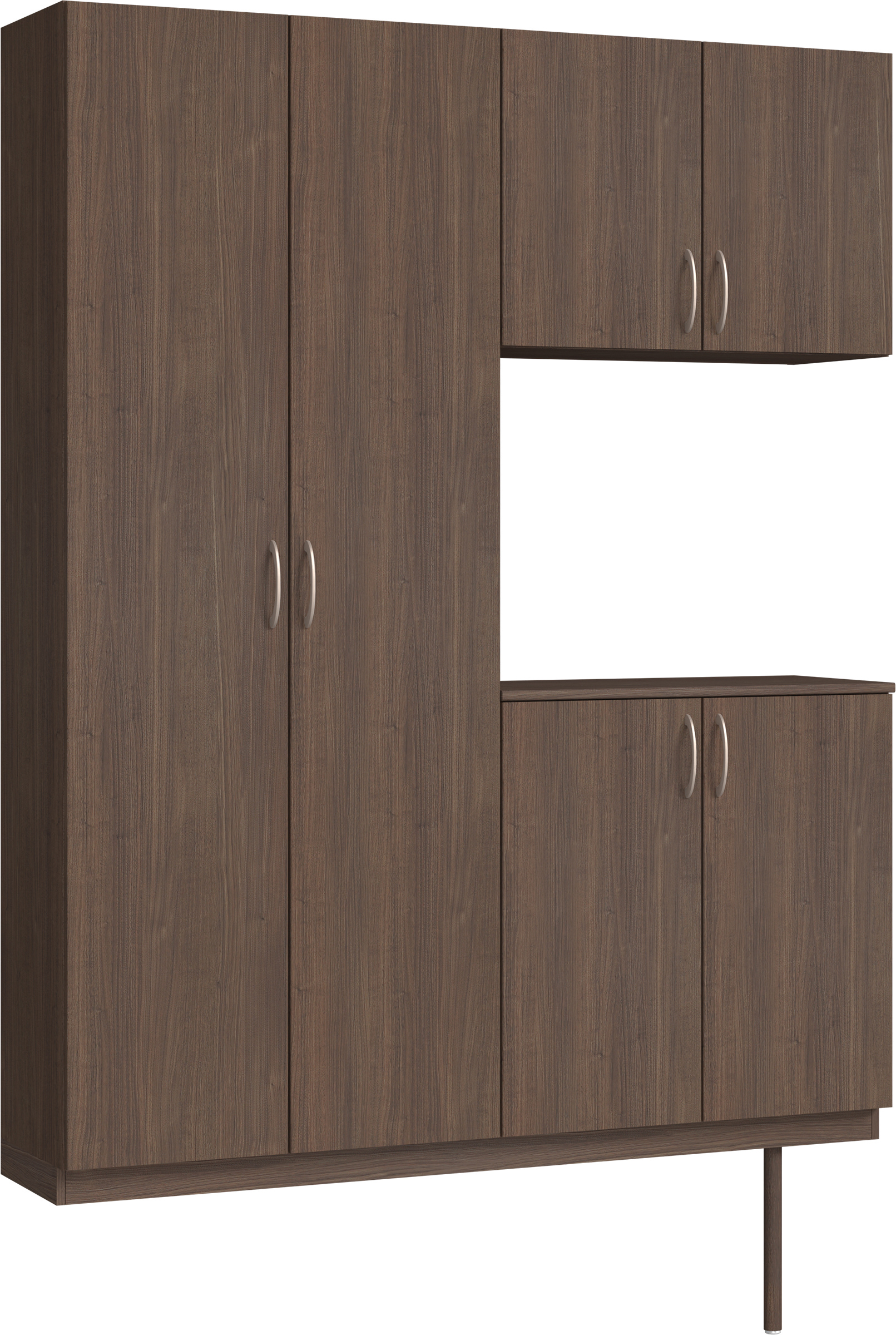 玄関収納　イエリア　開き戸ユニット　フラット縦木目　Ｓ０１　コの字ＰＬＡＮ　シューズ収納　ウッド扉　１６００幅　〈ダルブラウン柄〉　ハンドルラウンド型〈Ｔシルバー色〉