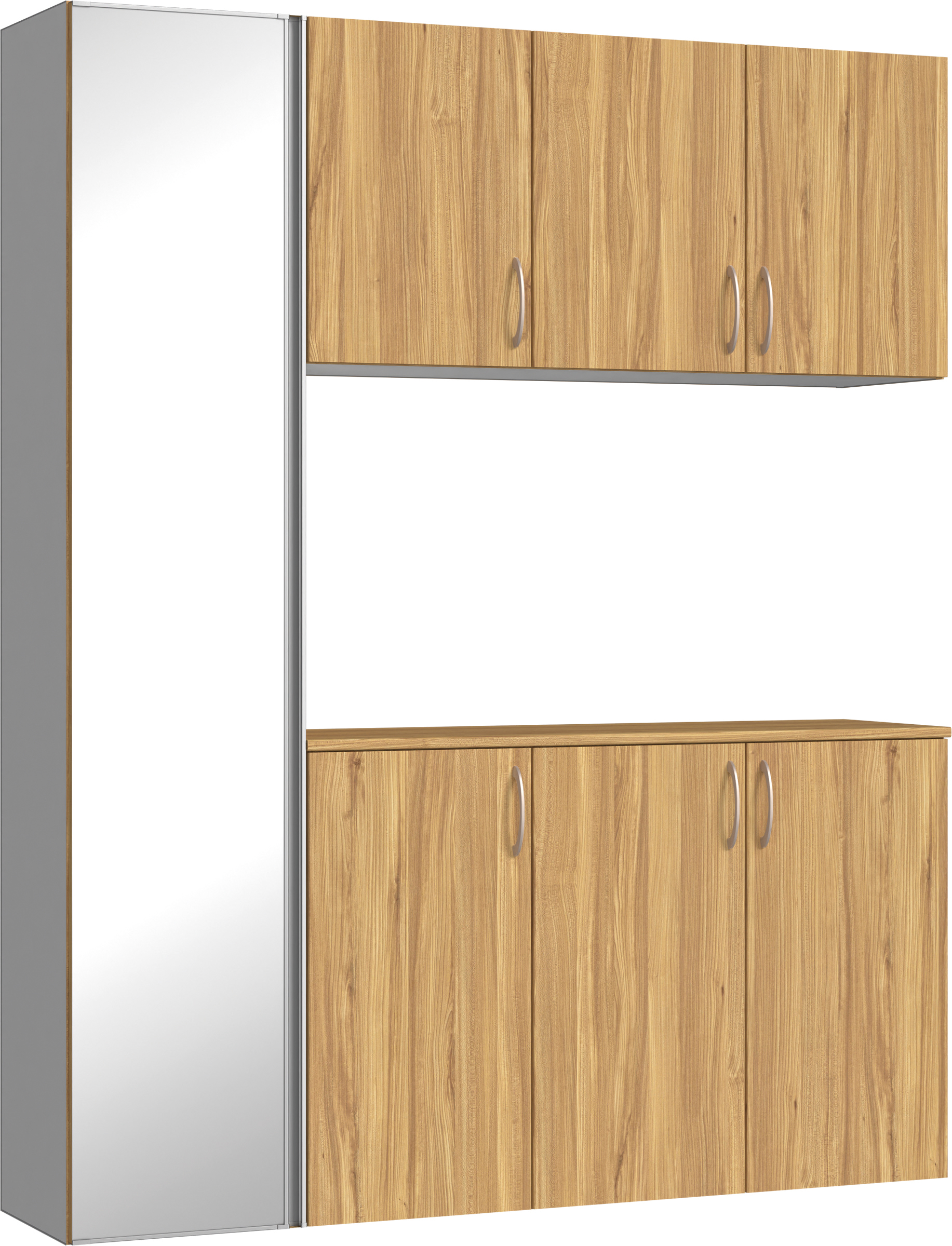 玄関収納　イエリア　開き戸ユニット　フラット　Ｓ８１　コの字ＰＬＡＮ　シューズ収納　ミラー扉　１６００幅　〈シナモンブラウン柄〉　ハンドルラウンド型〈Ｔシルバー色〉