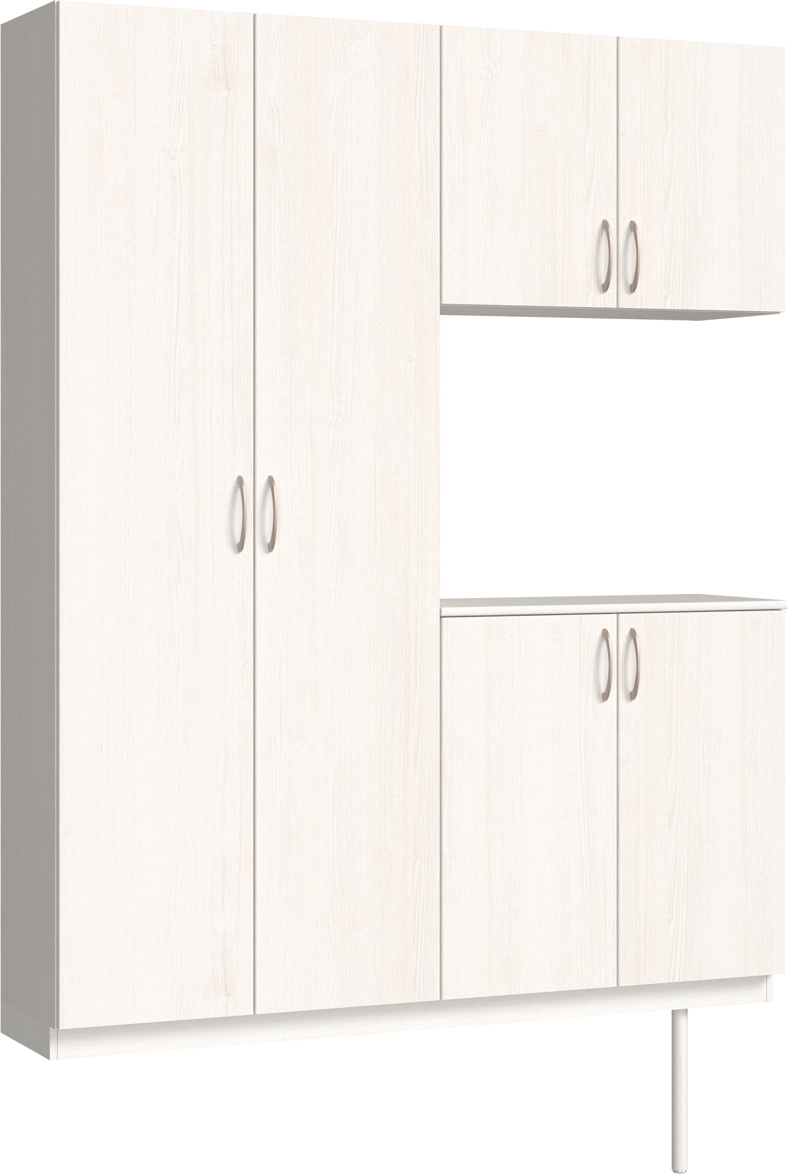 玄関収納　イエリア　開き戸ユニット　フラット縦木目　Ｓ０１　コの字ＰＬＡＮ　シューズ収納　ウッド扉　１６００幅　〈ネオホワイト柄〉　ハンドルラウンド型〈Ｔシルバー色〉