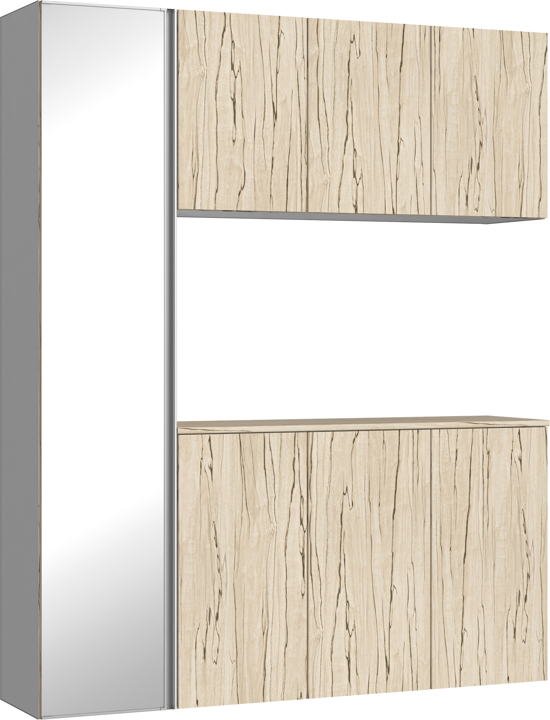 玄関収納　イエリア　開き戸ユニット　フラット　Ｓ８１　コの字ＰＬＡＮ　シューズ収納　ミラー扉　１６００幅　〈スロウベージュ柄〉　ハンドルレス