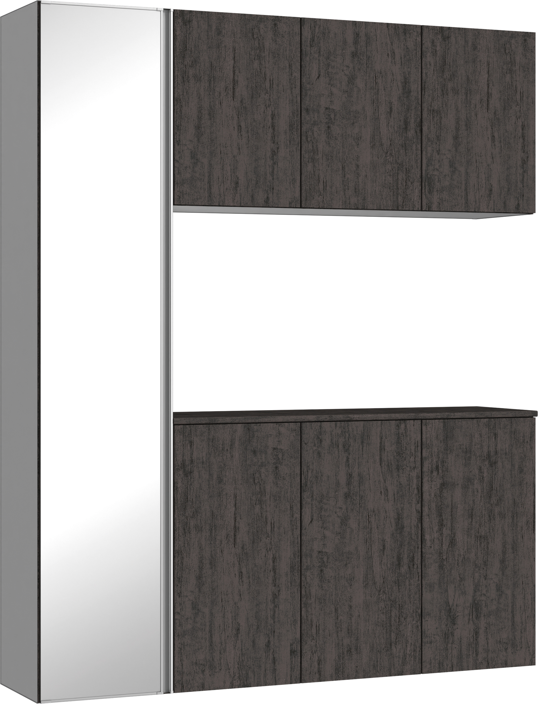 玄関収納　イエリア　開き戸ユニット　フラット　Ｓ８１　コの字ＰＬＡＮ　シューズ収納　ミラー扉　１６００幅　〈ドライブラック柄〉　ハンドルレス