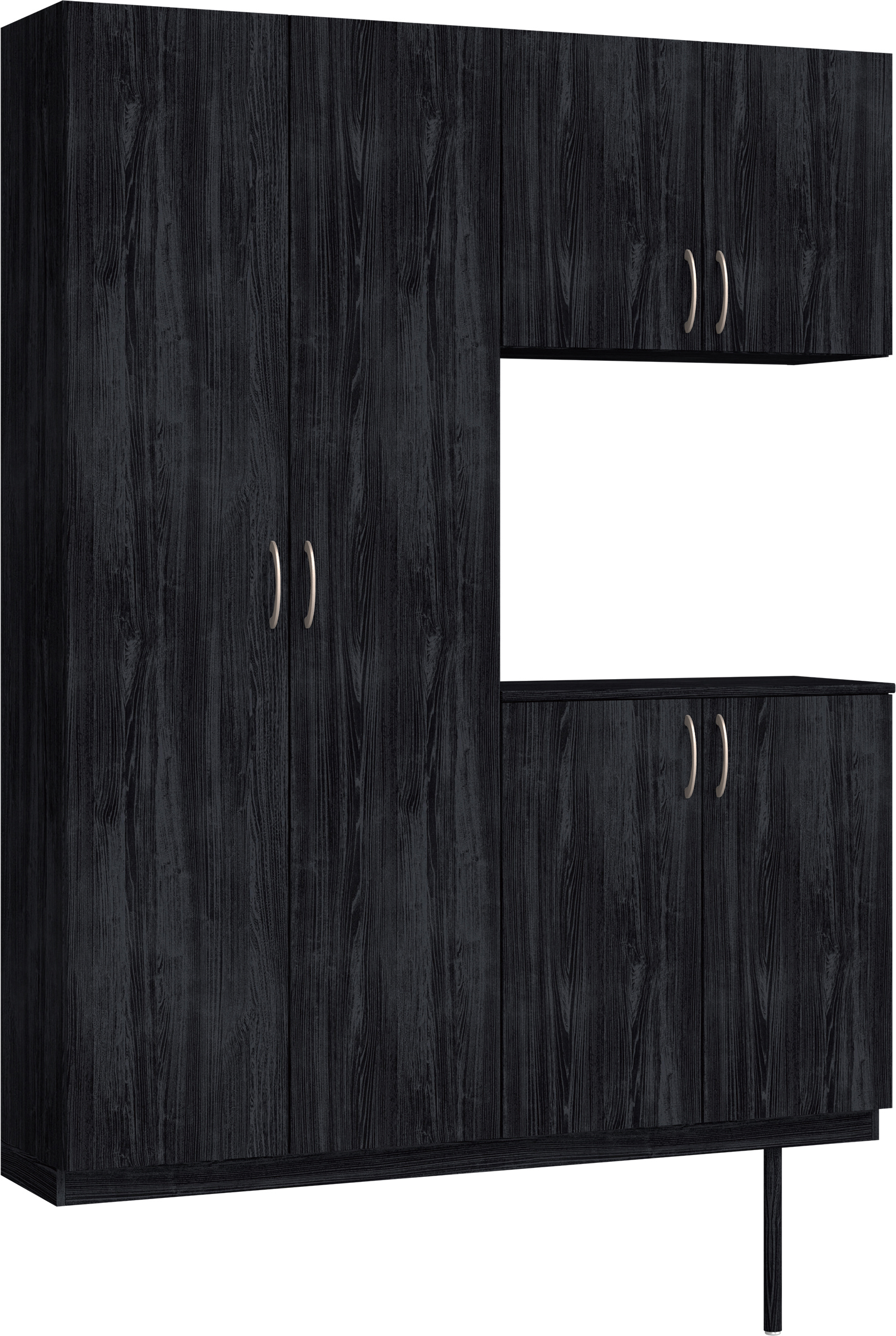 玄関収納　イエリア　開き戸ユニット　フラット縦木目　Ｓ０１　コの字ＰＬＡＮ　シューズ収納　ウッド扉　１６００幅　〈モスブラック柄〉　ハンドルラウンド型〈Ｔシルバー色〉