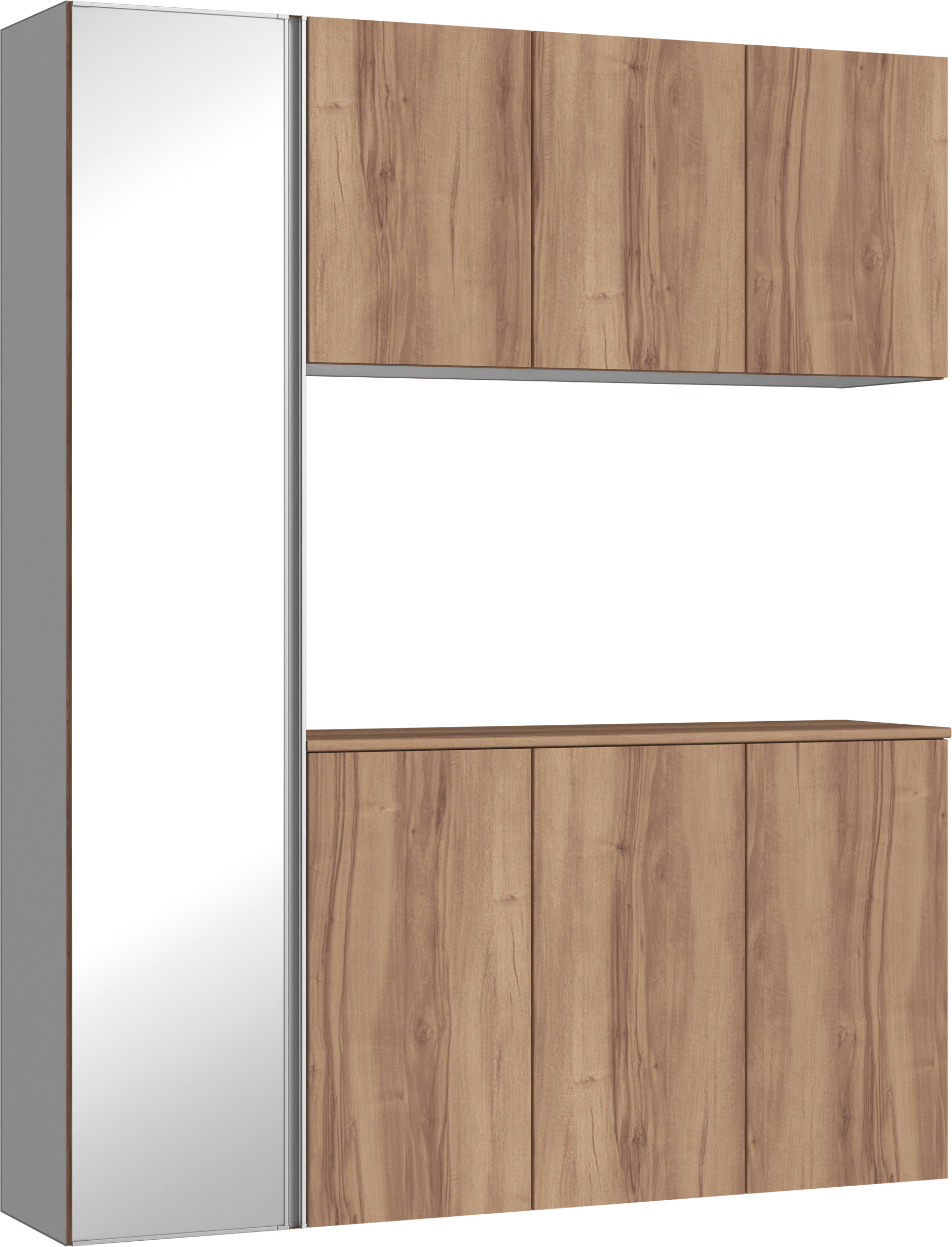 玄関収納　イエリア　開き戸ユニット　フラット　Ｓ８１　コの字ＰＬＡＮ　シューズ収納　ミラー扉　１６００幅　〈バームブラウン柄〉　ハンドルレス