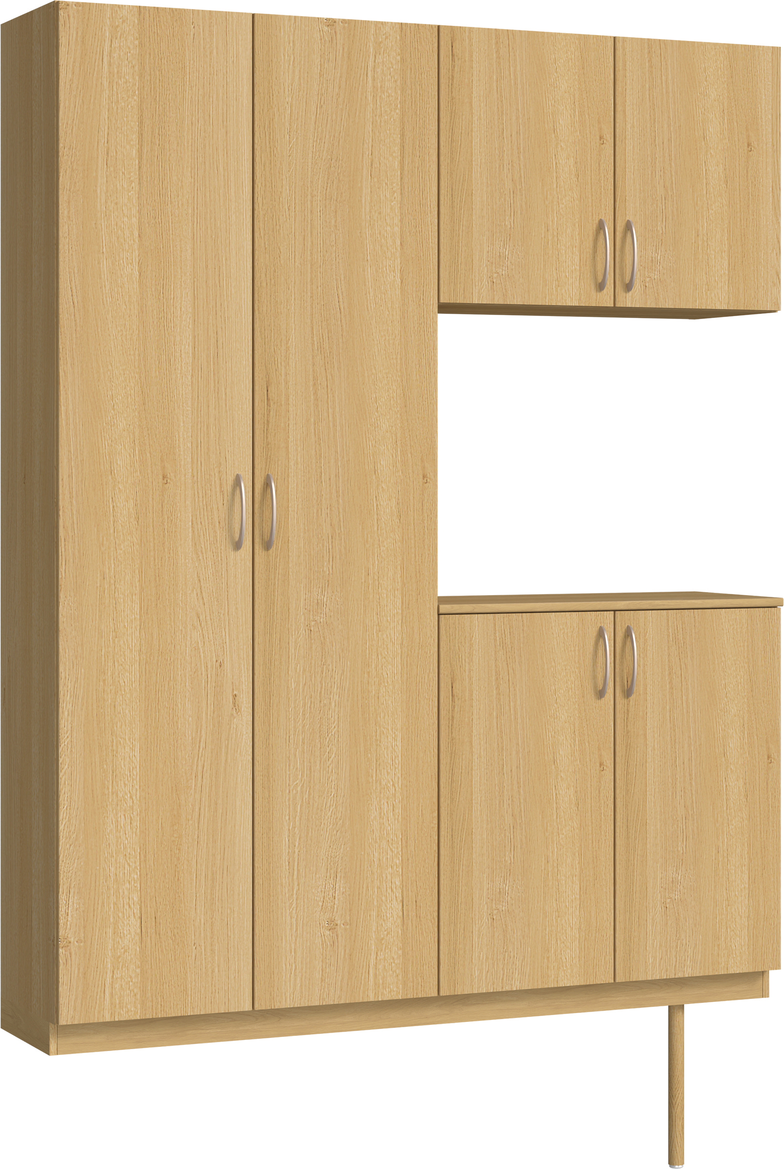 玄関収納　イエリア　開き戸ユニット　フラット縦木目　Ｓ０１　コの字ＰＬＡＮ　シューズ収納　ウッド扉　１６００幅　〈ライトオーカー柄〉　ハンドルラウンド型〈Ｔシルバー色〉