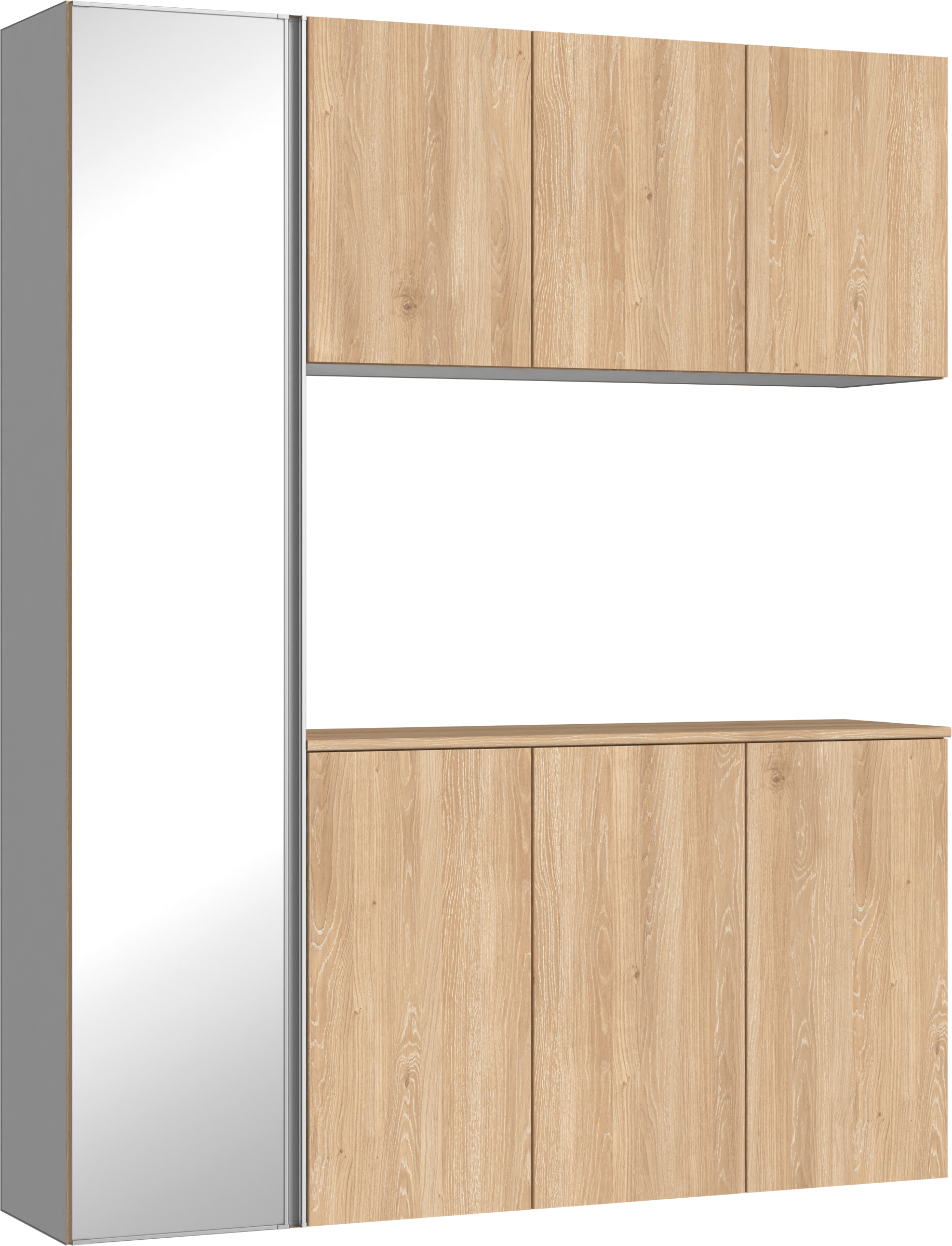 玄関収納　イエリア　開き戸ユニット　フラット　Ｓ８１　コの字ＰＬＡＮ　シューズ収納　ミラー扉　１６００幅　〈ミルキーオーカー柄〉　ハンドルレス