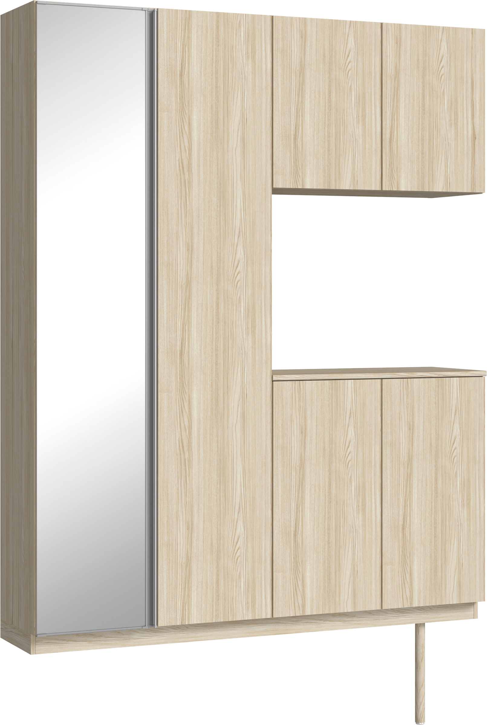 玄関収納　イエリア　開き戸ユニット　フラット縦木目　Ｓ０２　コの字ＰＬＡＮ　シューズ収納　ミラー扉　１６００幅　〈ソフトグレージュ柄〉　ハンドルレス