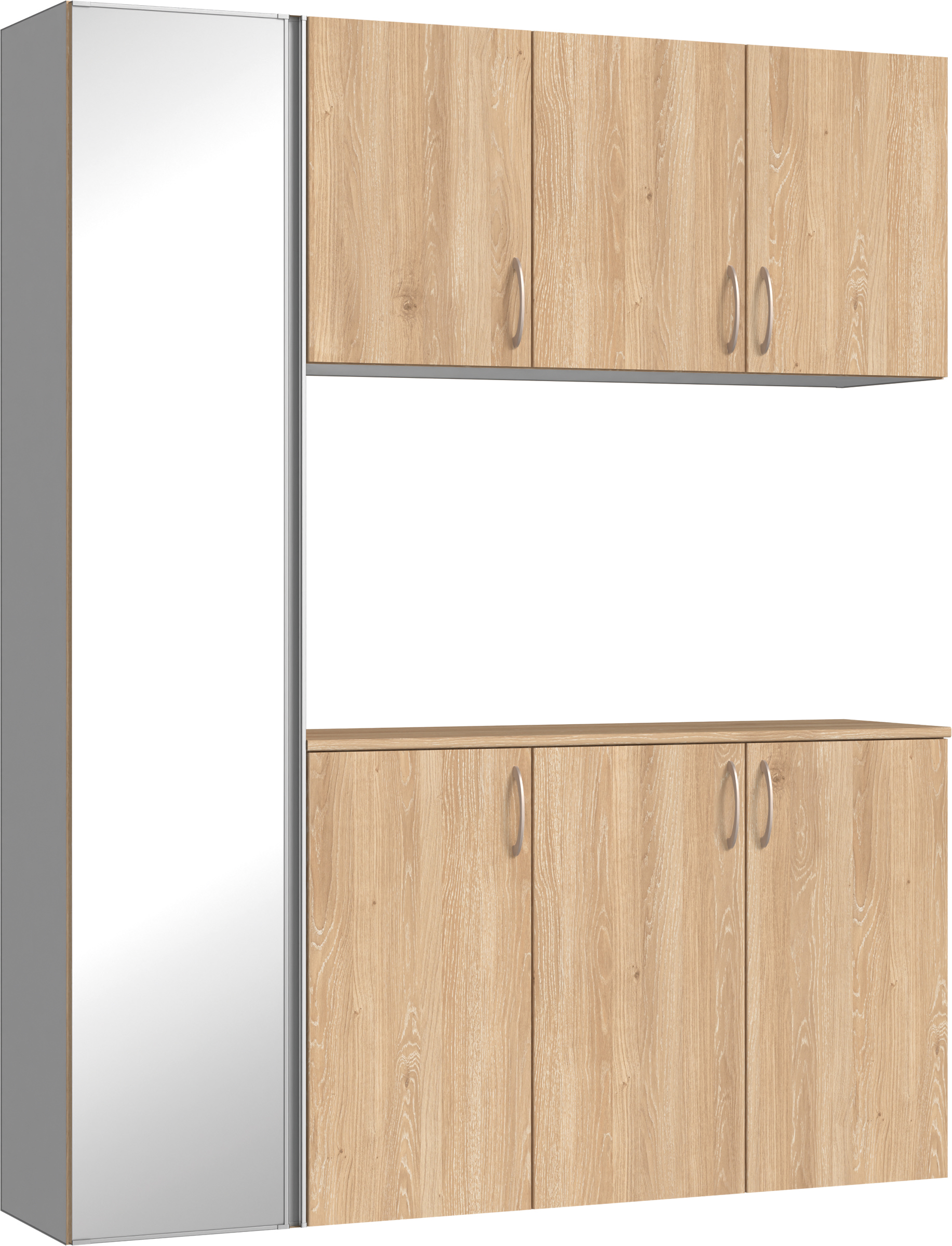 玄関収納　イエリア　開き戸ユニット　フラット　Ｓ８１　コの字ＰＬＡＮ　シューズ収納　ミラー扉　１６００幅　〈ミルキーオーカー柄〉　ハンドルラウンド型〈Ｔシルバー色〉