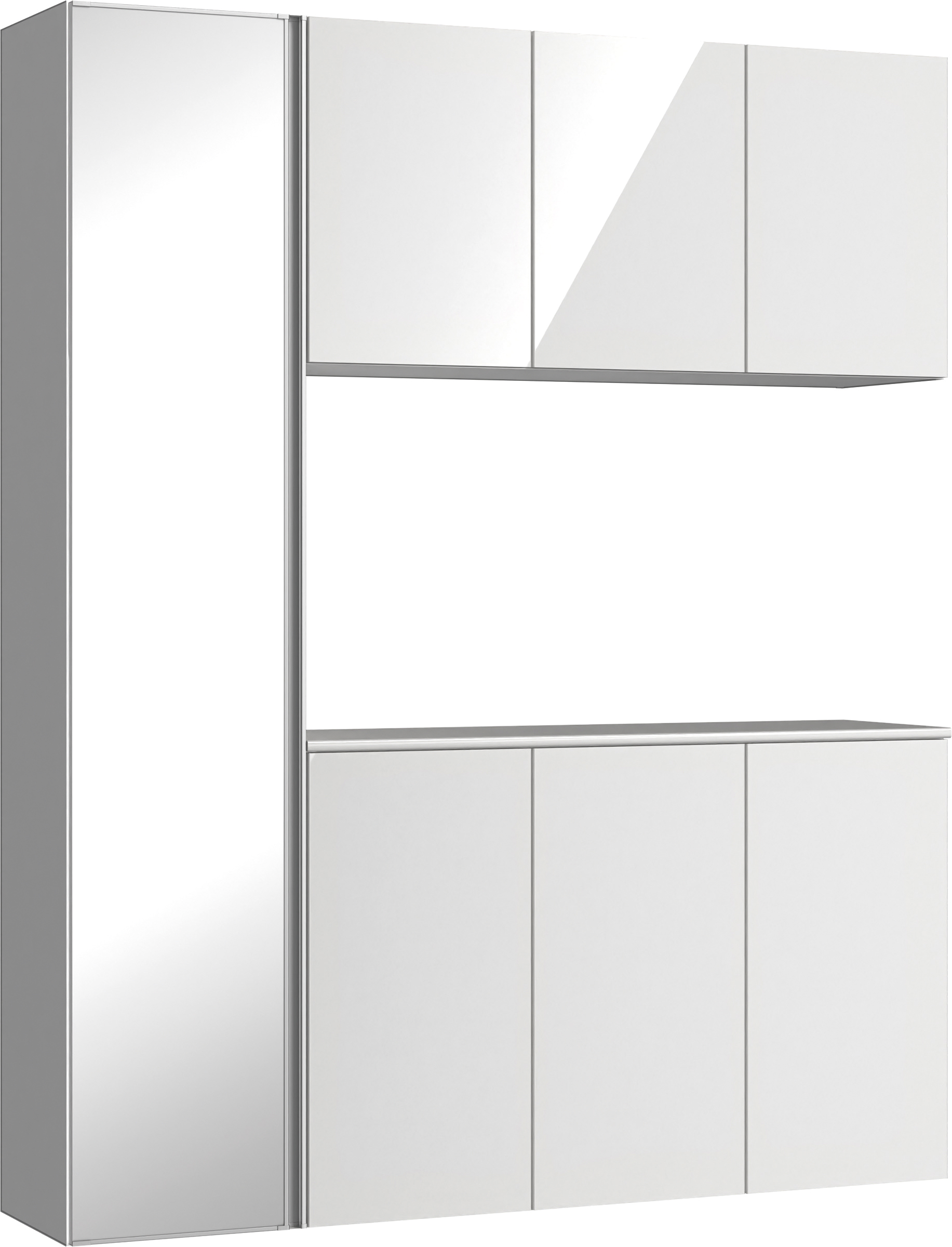 玄関収納　イエリア　開き戸ユニット　フラット　Ｓ８１　コの字ＰＬＡＮ　シューズ収納　ミラー扉　１６００幅　〈ルミホワイト柄〉　ハンドルレス