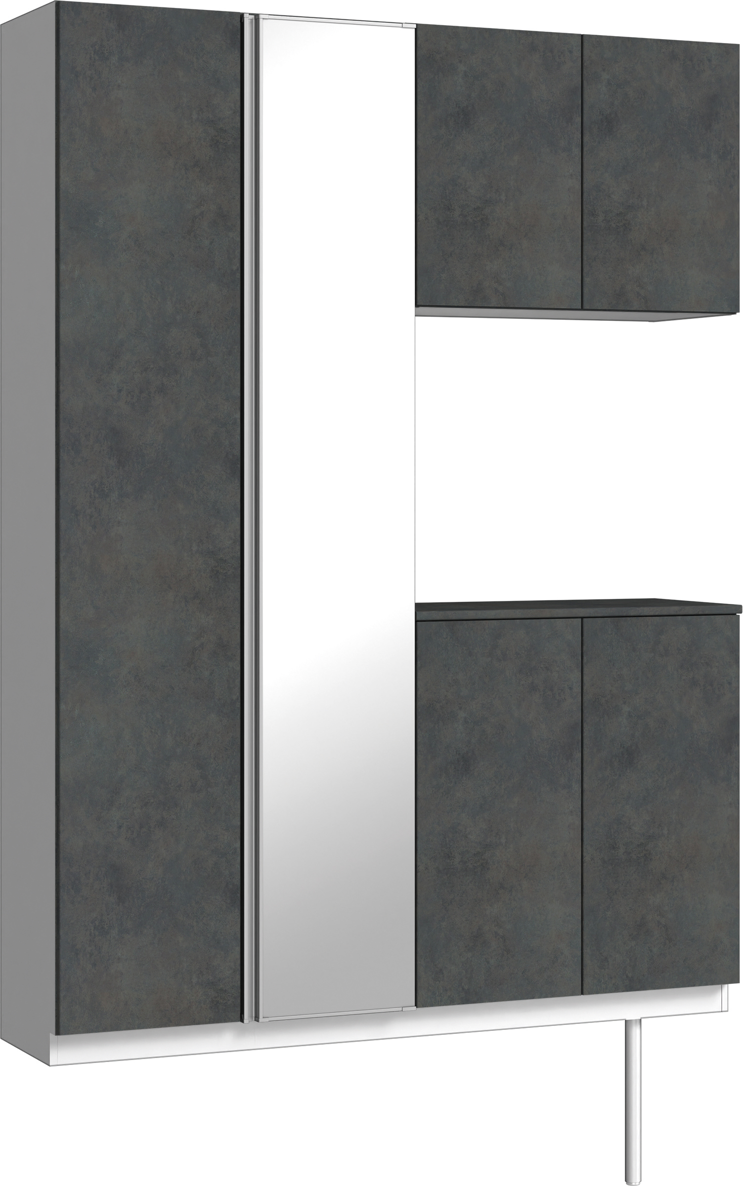 玄関収納　イエリア　開き戸ユニット　フラット　Ｓ８３　コの字ＰＬＡＮ　シューズ収納　ミラー扉　１４８０幅　〈アイアンブラック柄〉　ハンドルレス