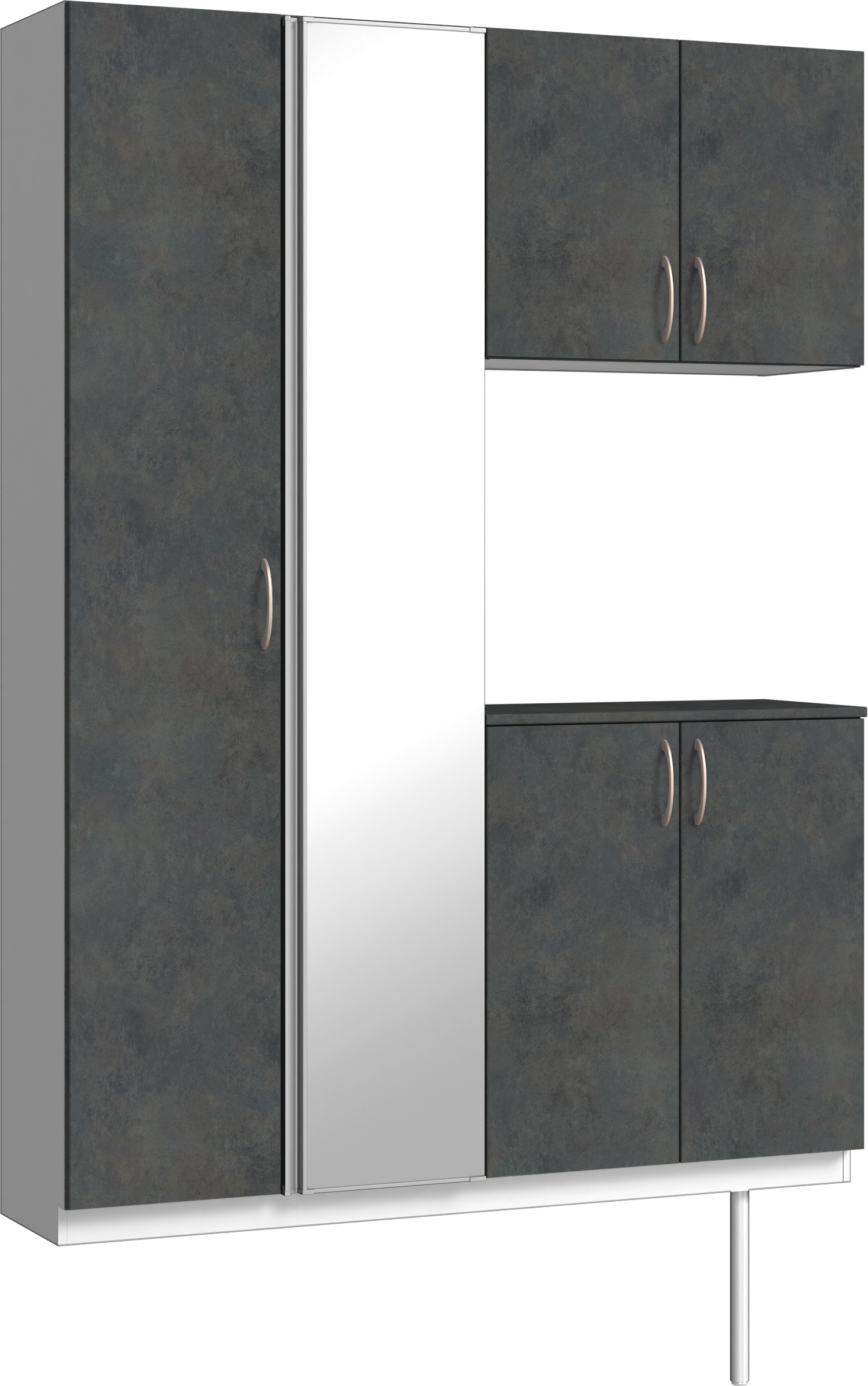 玄関収納　イエリア　開き戸ユニット　フラット　Ｓ８３　コの字ＰＬＡＮ　シューズ収納　ミラー扉　１４８０幅　〈アイアンブラック柄〉　ハンドルラウンド型〈Ｔシルバー色〉