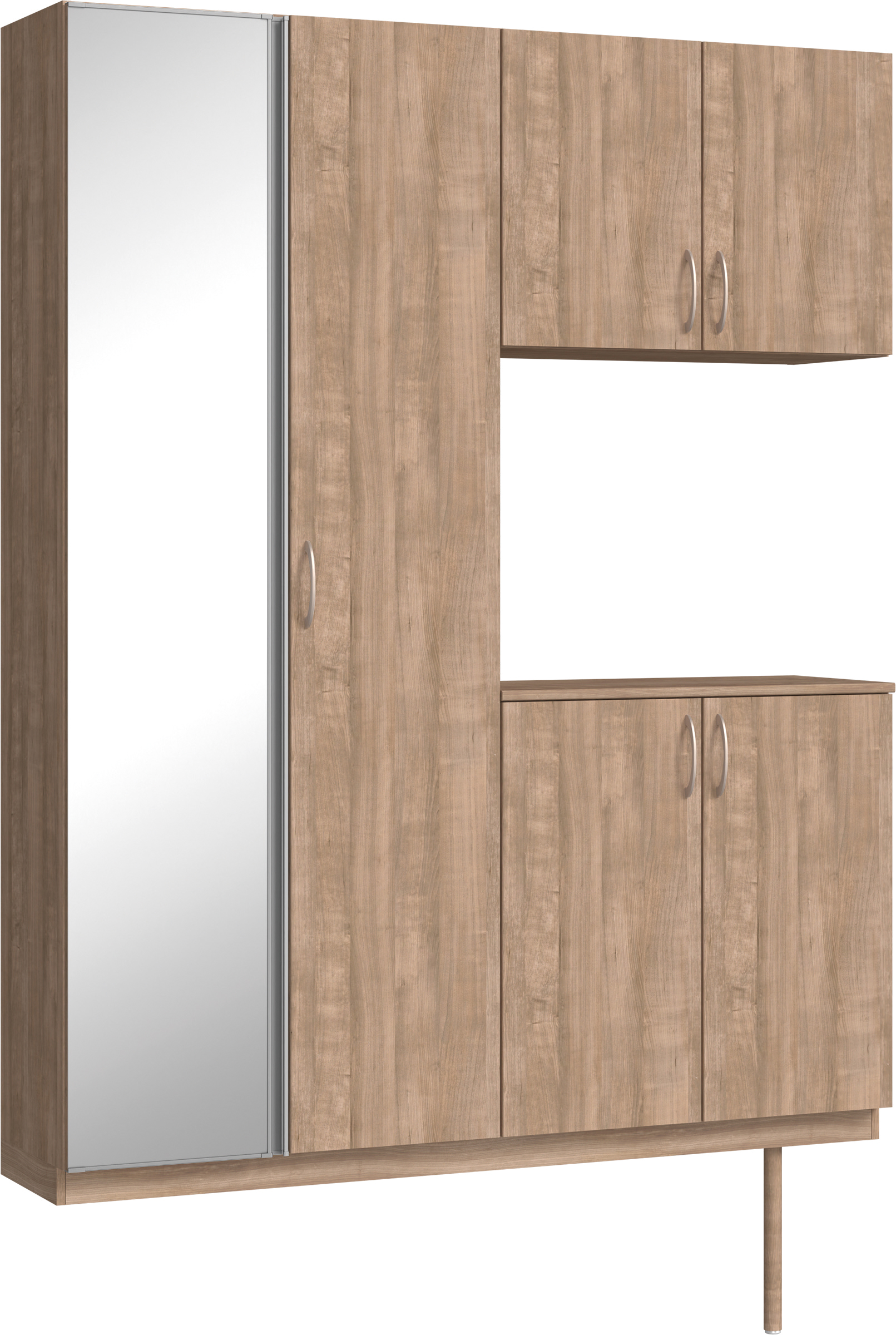 玄関収納　イエリア　開き戸ユニット　フラット縦木目　Ｓ０２　コの字ＰＬＡＮ　シューズ収納　ミラー扉　１６００幅　〈トープグレー柄〉　ハンドルラウンド型〈Ｔシルバー色〉