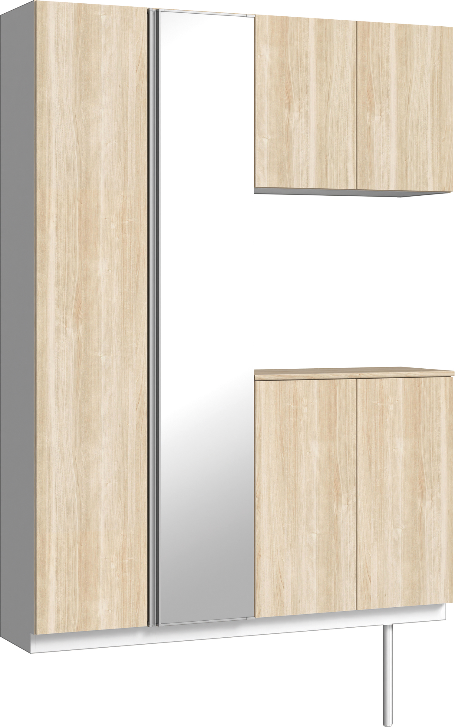 玄関収納　イエリア　開き戸ユニット　フラット　Ｓ８３　コの字ＰＬＡＮ　シューズ収納　ミラー扉　１４８０幅　〈コットンベージュ柄〉　ハンドルレス