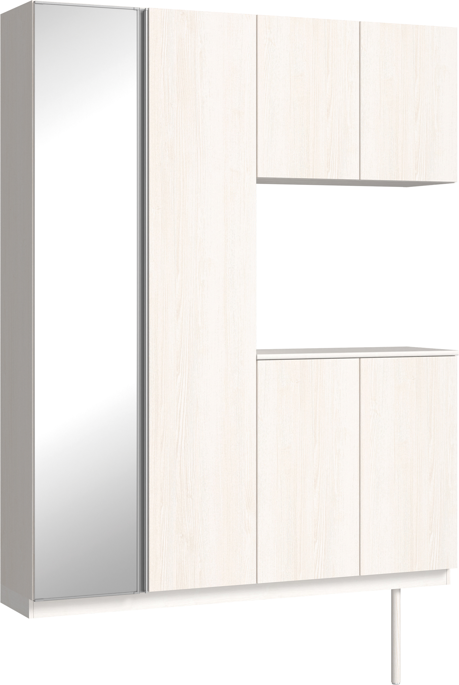 玄関収納　イエリア　開き戸ユニット　フラット縦木目　Ｓ０２　コの字ＰＬＡＮ　シューズ収納　ミラー扉　１６００幅　〈ネオホワイト柄〉　ハンドルレス